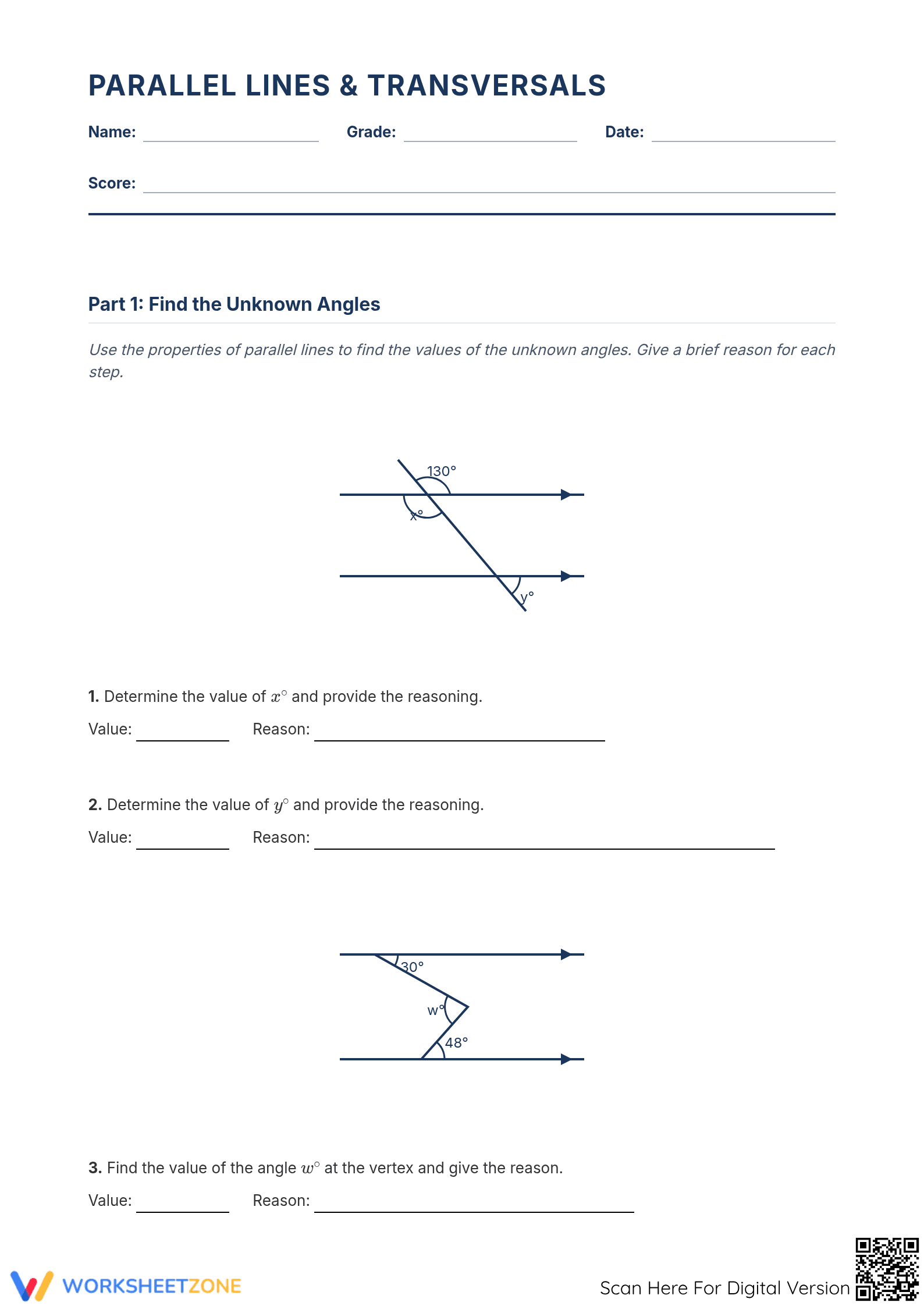 Parallel Lines and Transversals Worksheet | Grade 8 Ready - Page 1