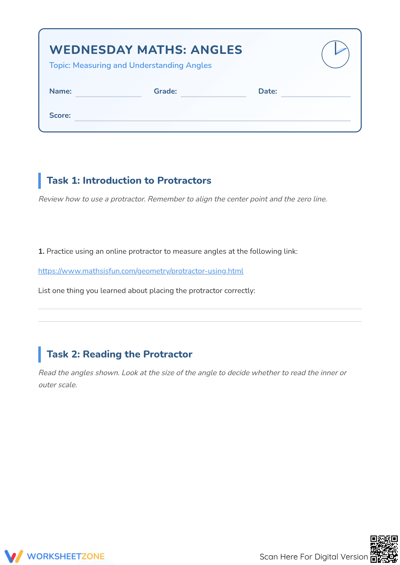 Printable Angles & Protractor Practice | Grade 4-6 Math - Page 1