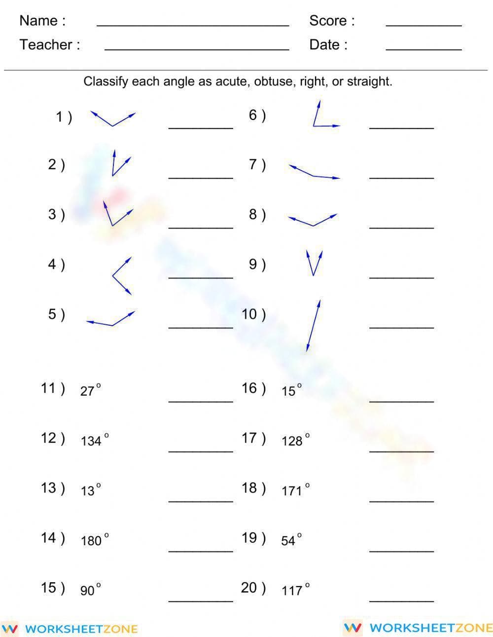 Practice Identifying Types of Angles - Page 1