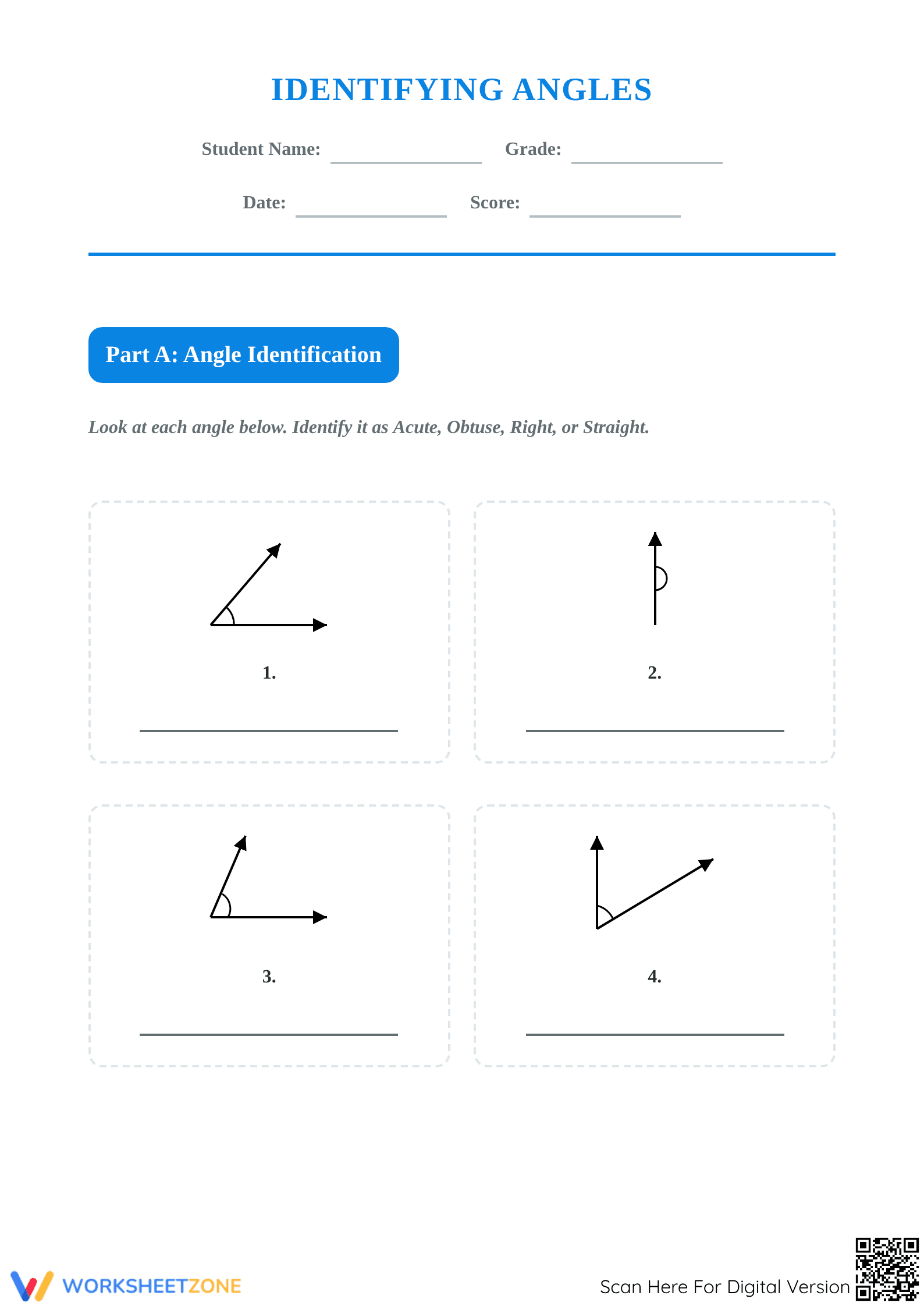 Essential Identifying and Naming Angles Worksheet | Grade 4 - Page 1