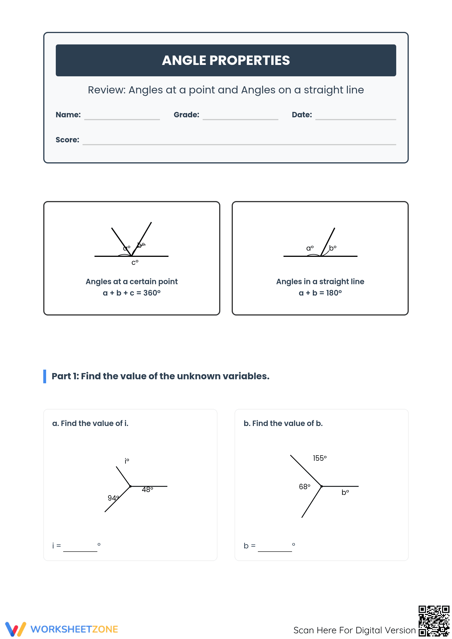 Essential Angle Properties Worksheet | Grade 8-10 Ready - Page 1
