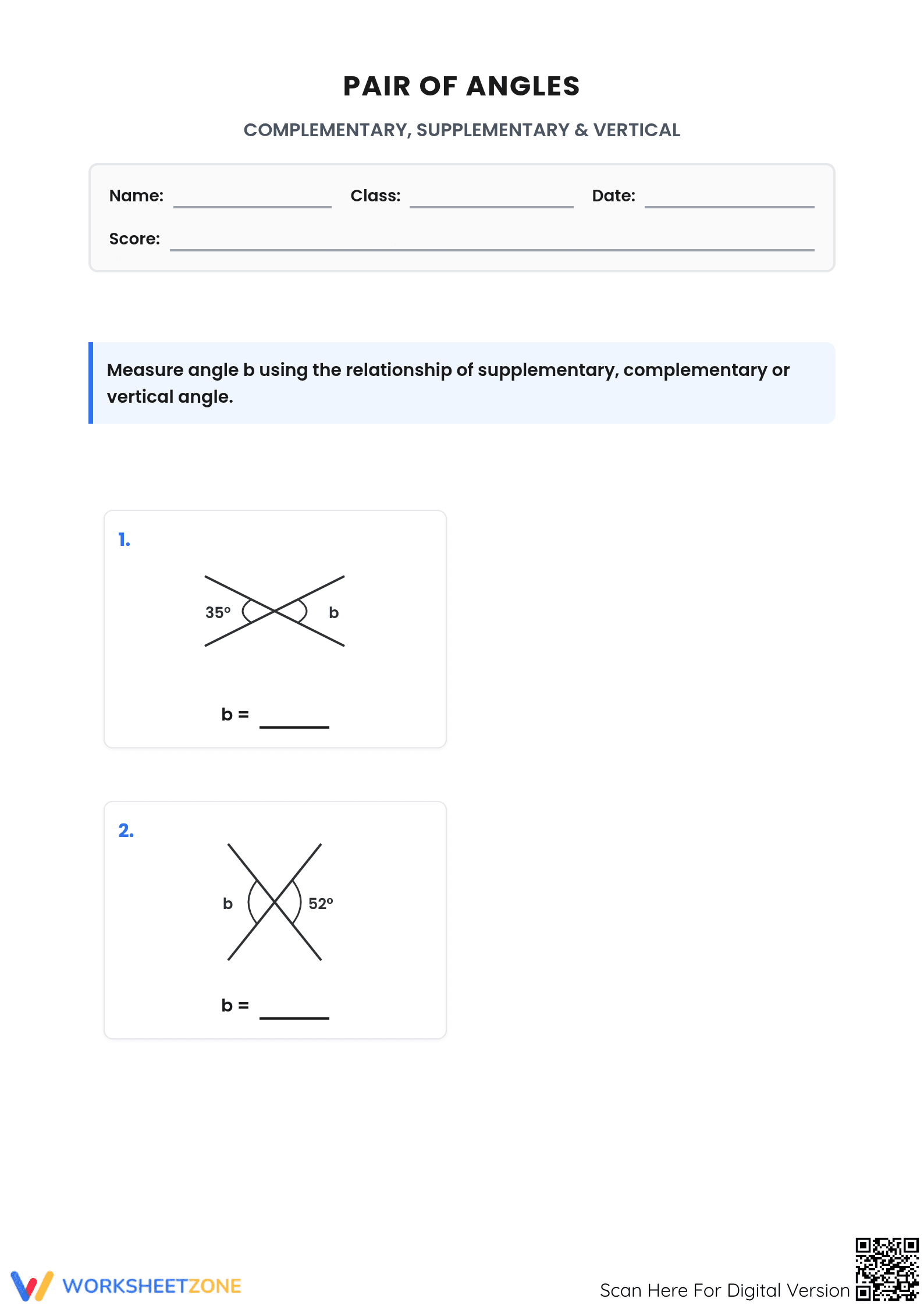 Angle Relationship Worksheet | Essential Grade 7 Math - Page 1
