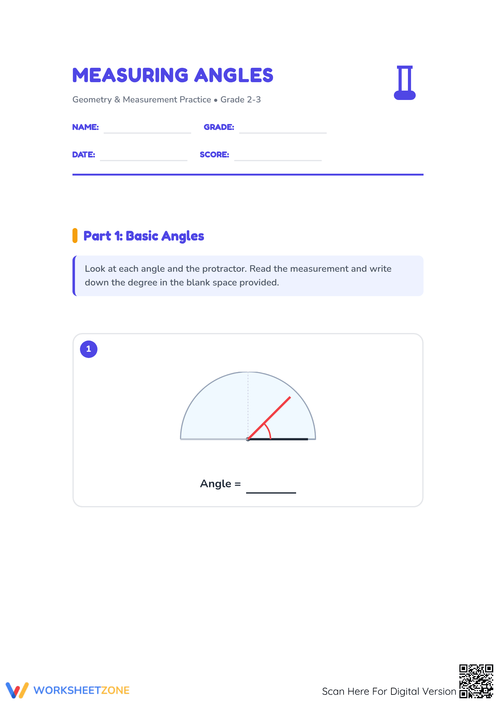 Measuring Angles Worksheet | Essential Grade 3 Math - Page 1