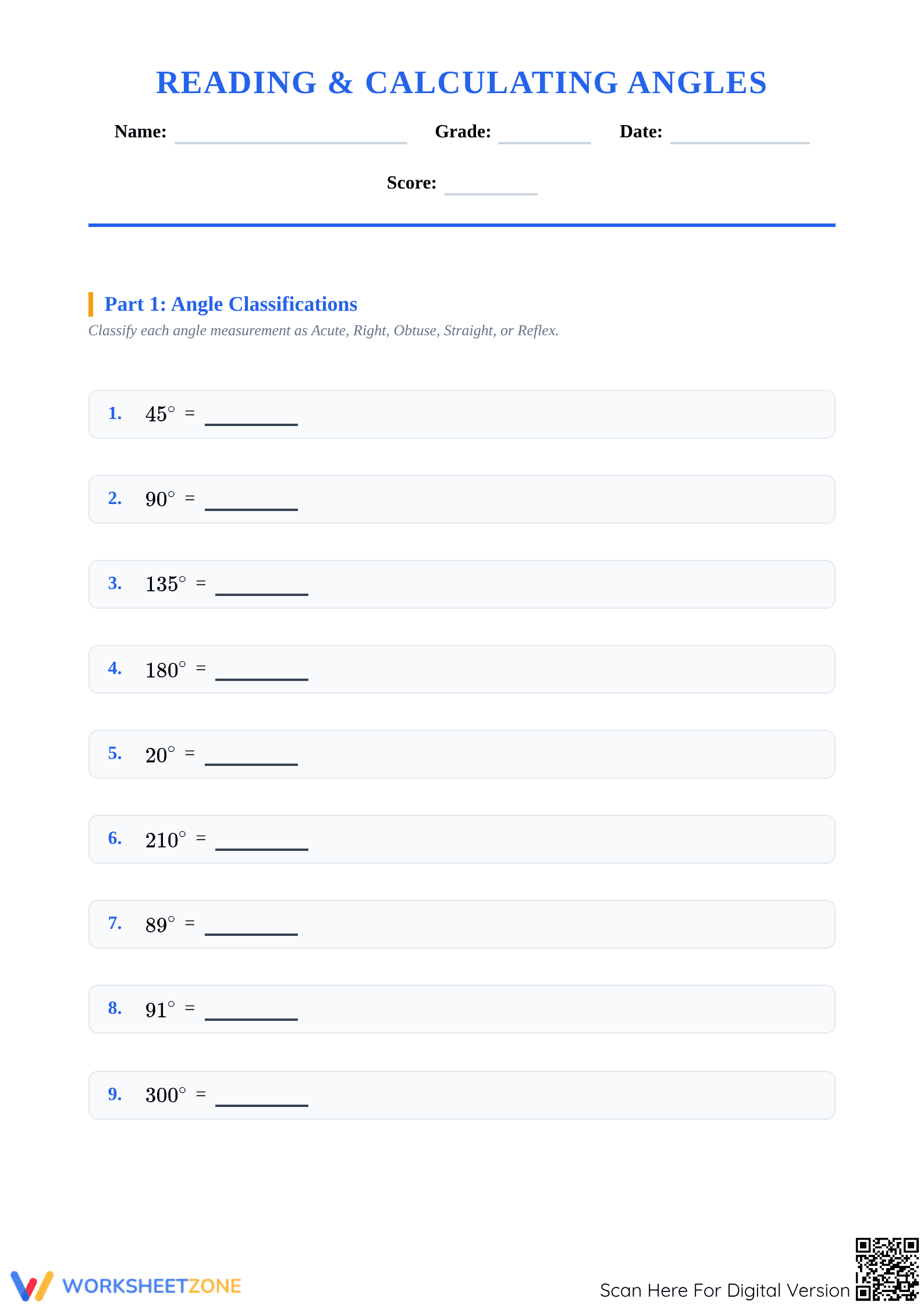 Reading and Calculating Angles | Grade 4-5 Essential - Page 1