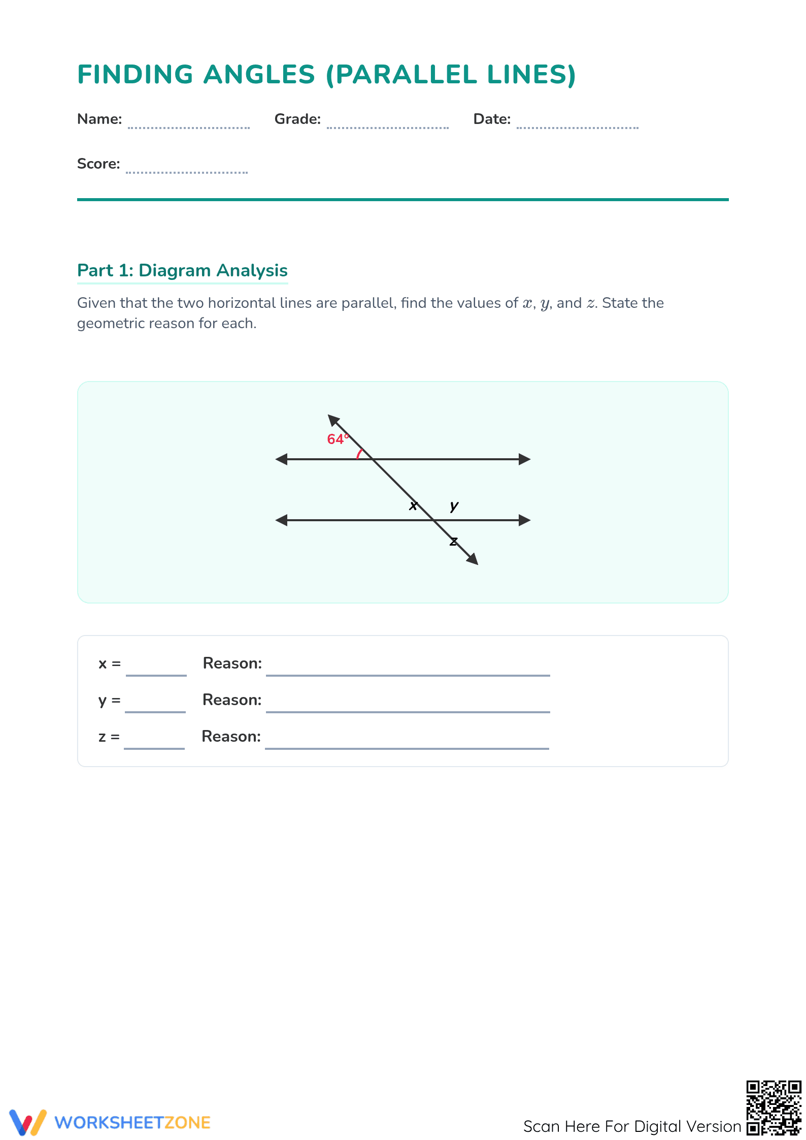 Corresponding Angles Worksheet | Grade 6 Essential Math - Page 1