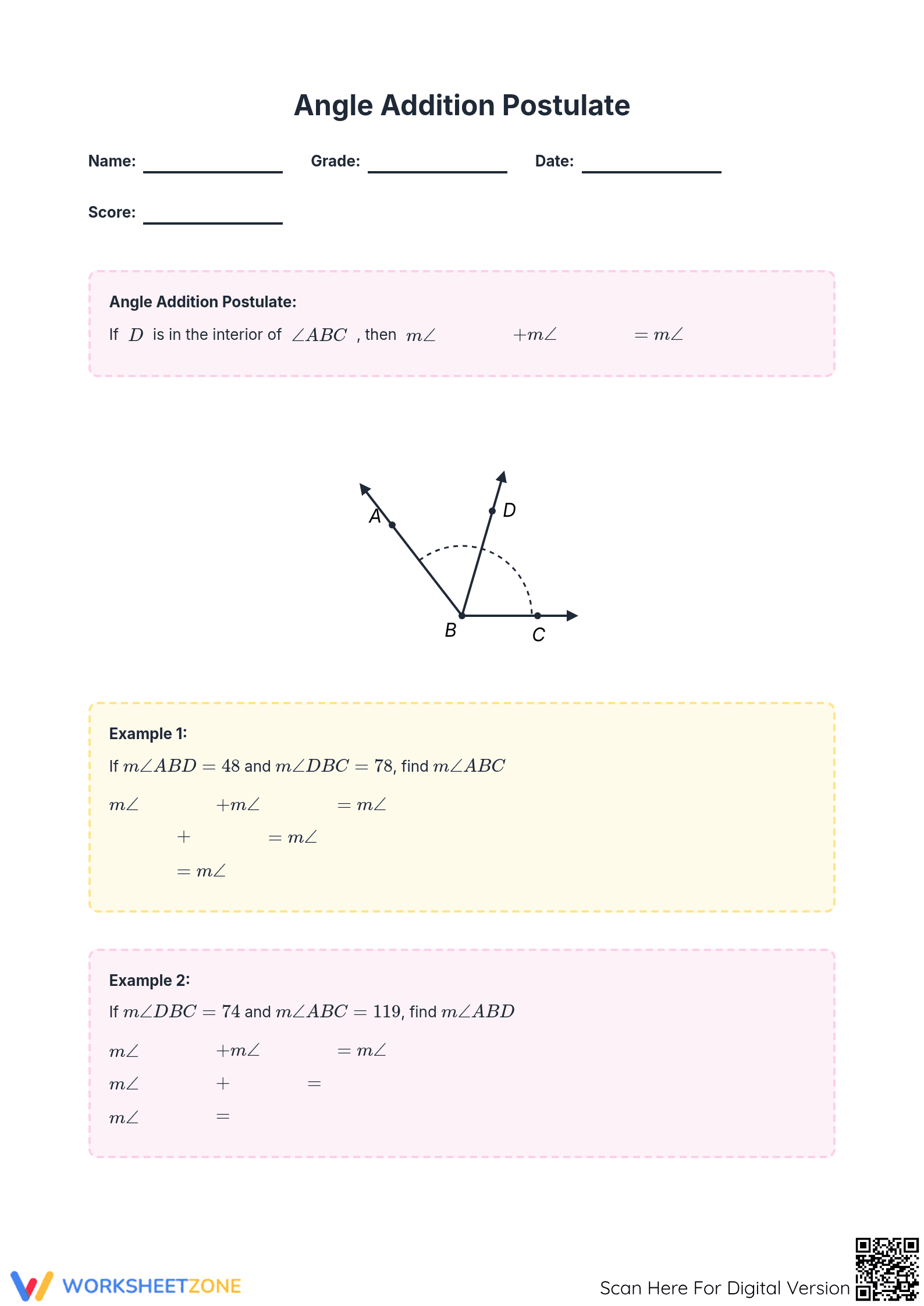 Angle Addition Postulate Notes | Essential Grade 10 Math - Page 1