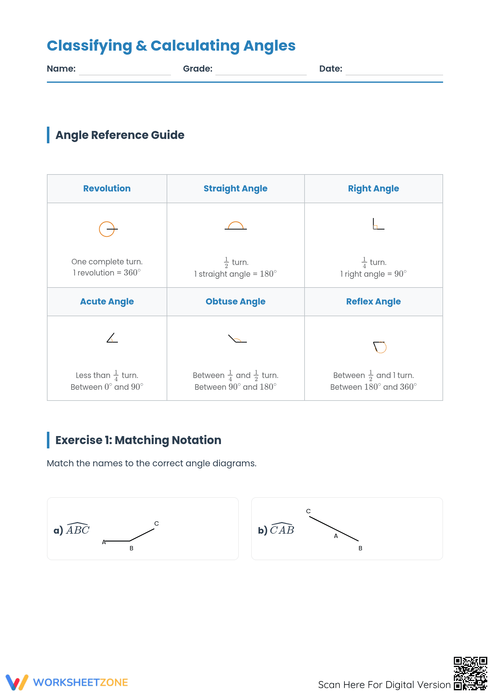 Classifying and Calculating Angles | Essential Grade 8 Math - Page 1