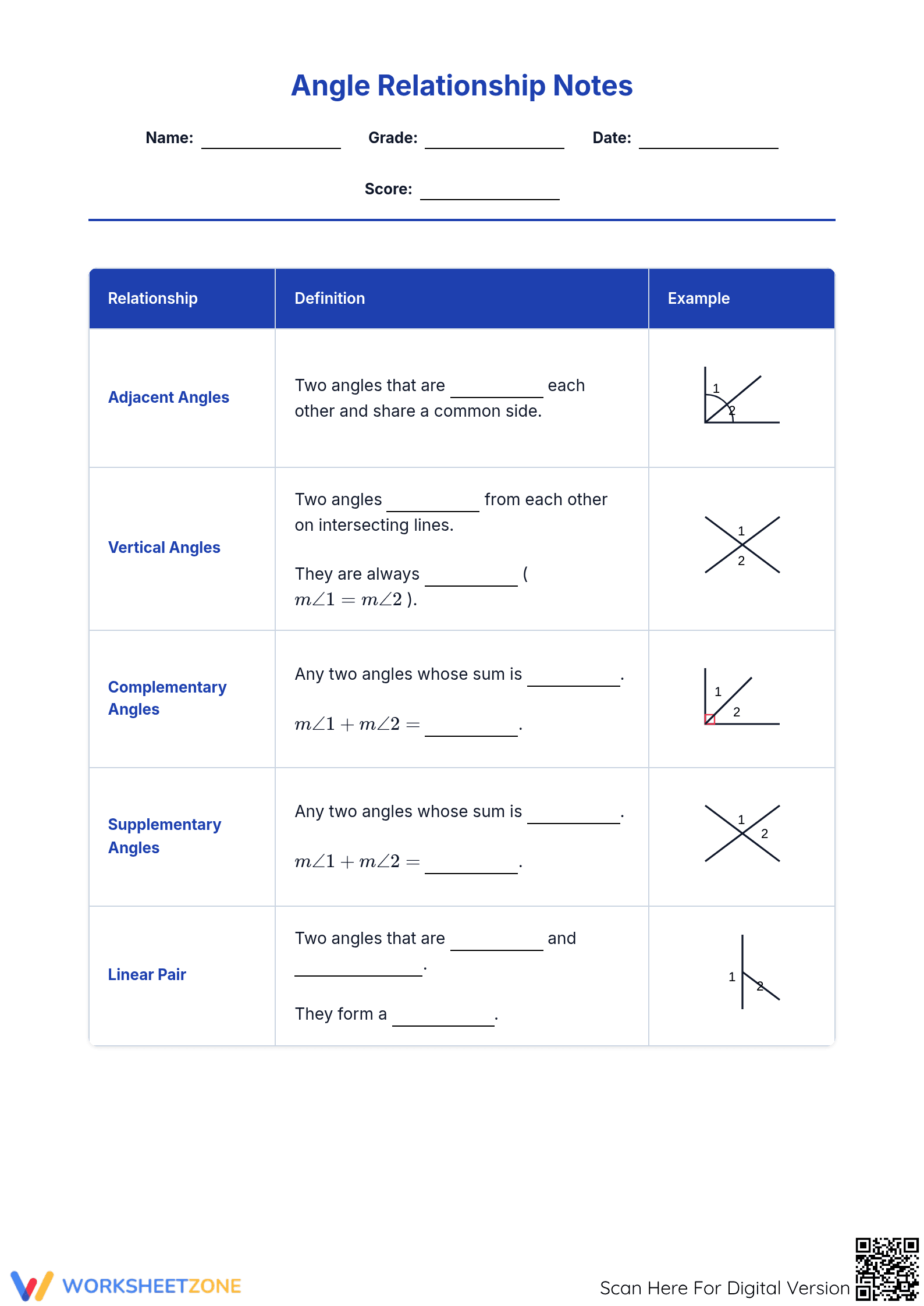 Angle Relationship Notes | Essential Grade 7 Math Guide - Page 1