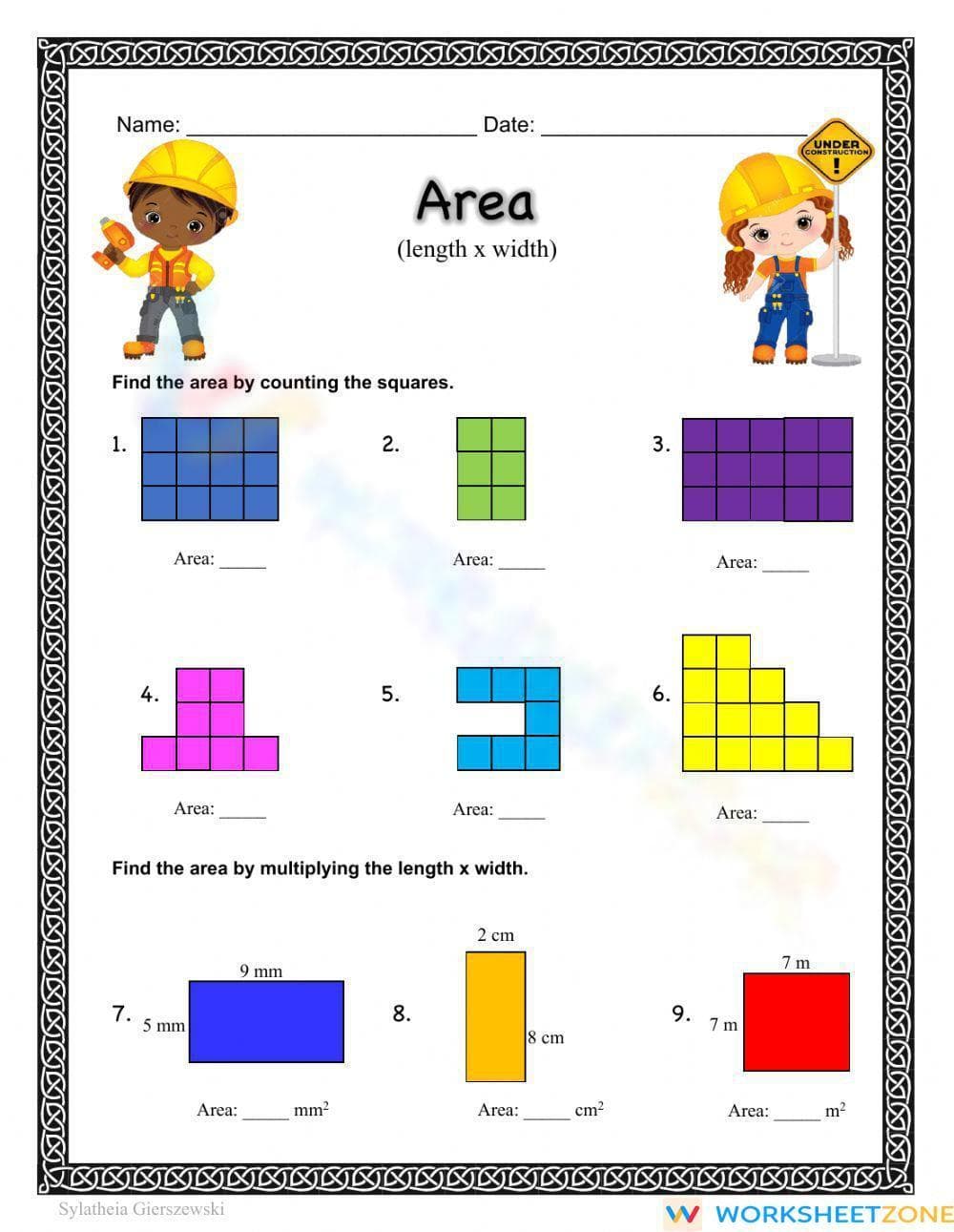 Area Calculation Worksheet - Page 1