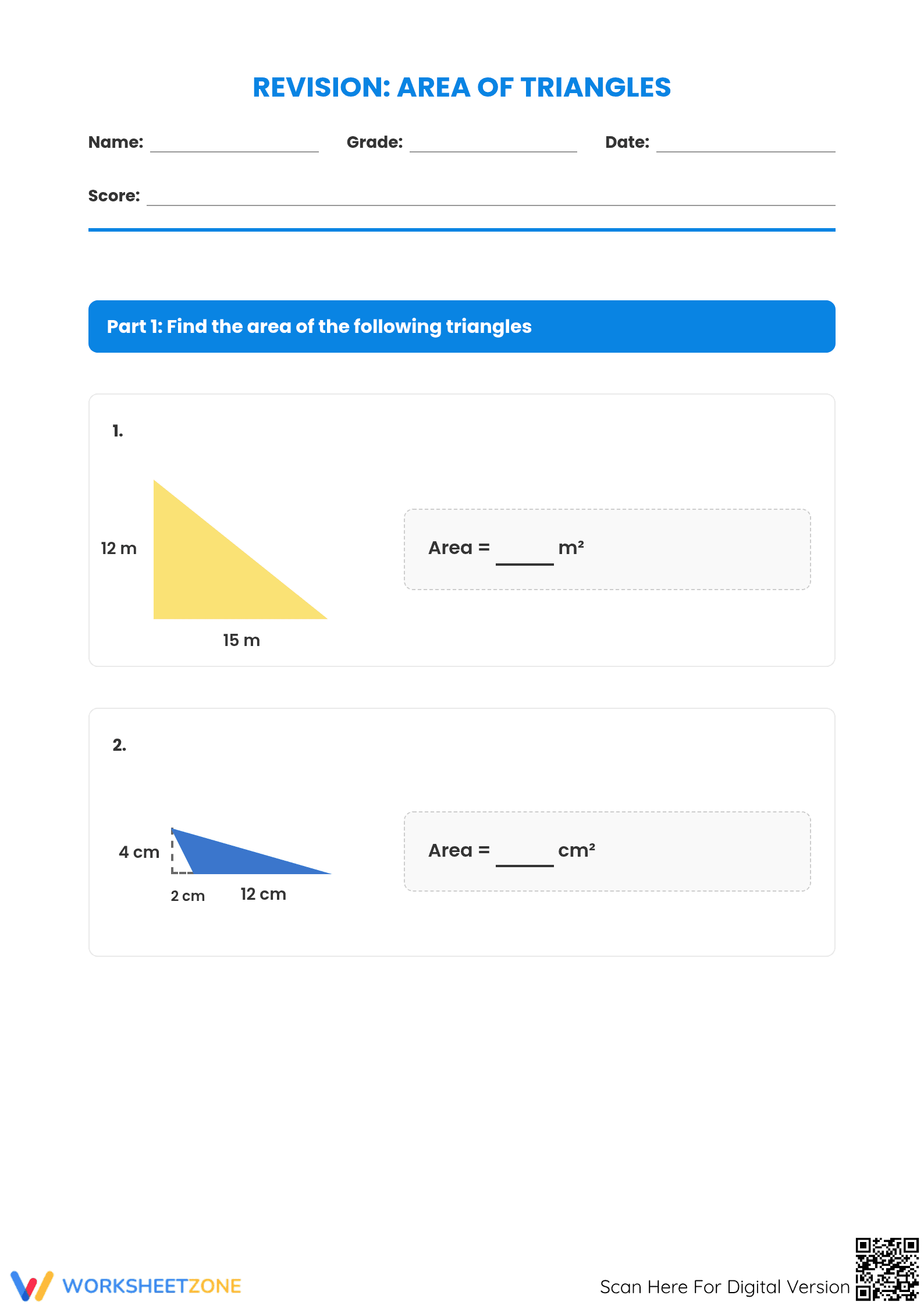 Essential Area of Triangle Worksheet | Grade 6 Math Aligned - Page 1