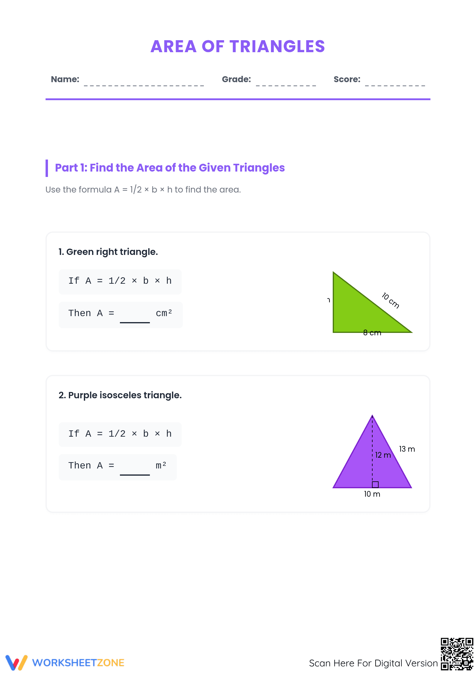 Essential Area of Triangles Practice Worksheet | Grade 6 - Page 1