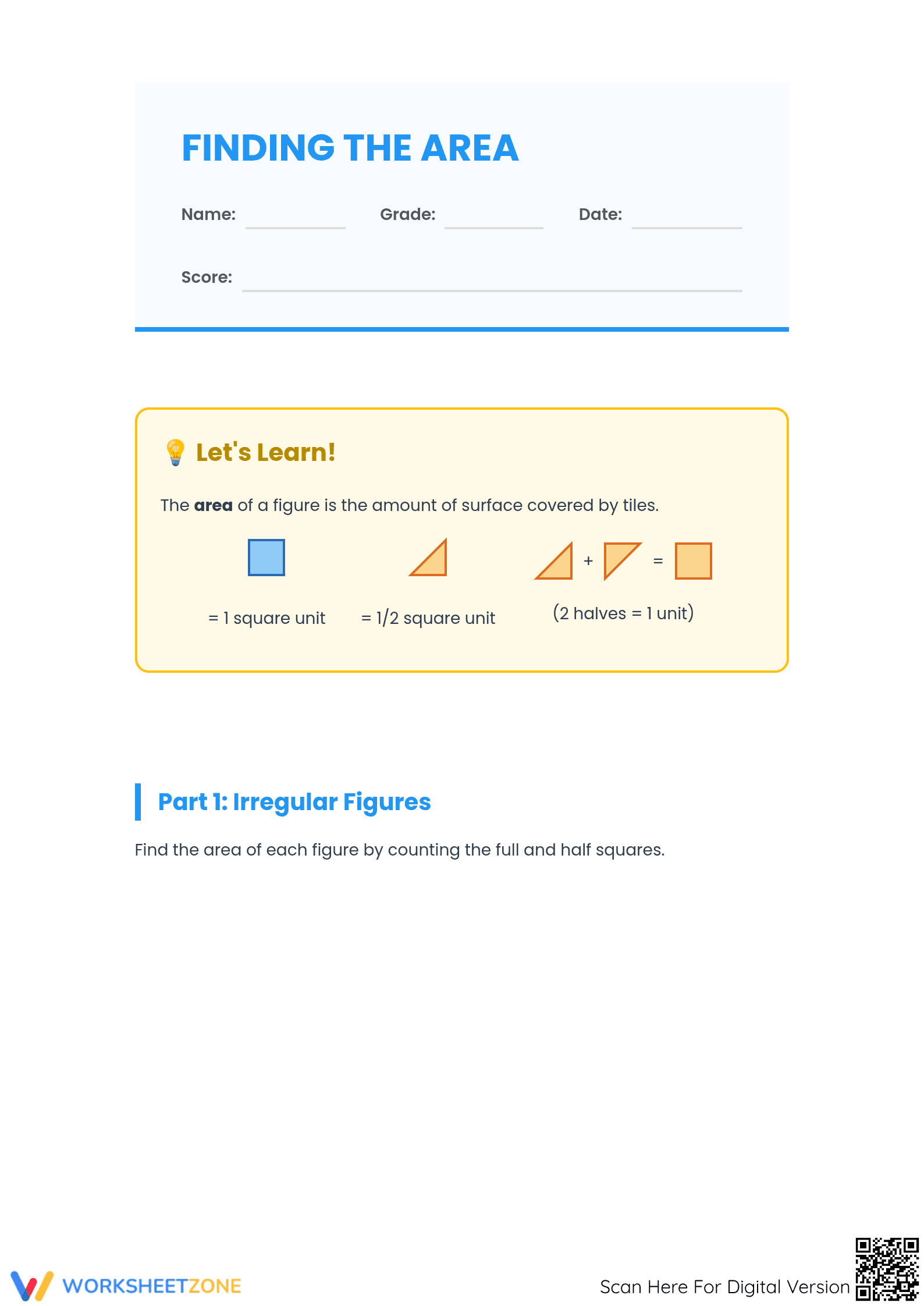 Finding the Area Worksheet | Grade 3 Printable Essential - Page 1