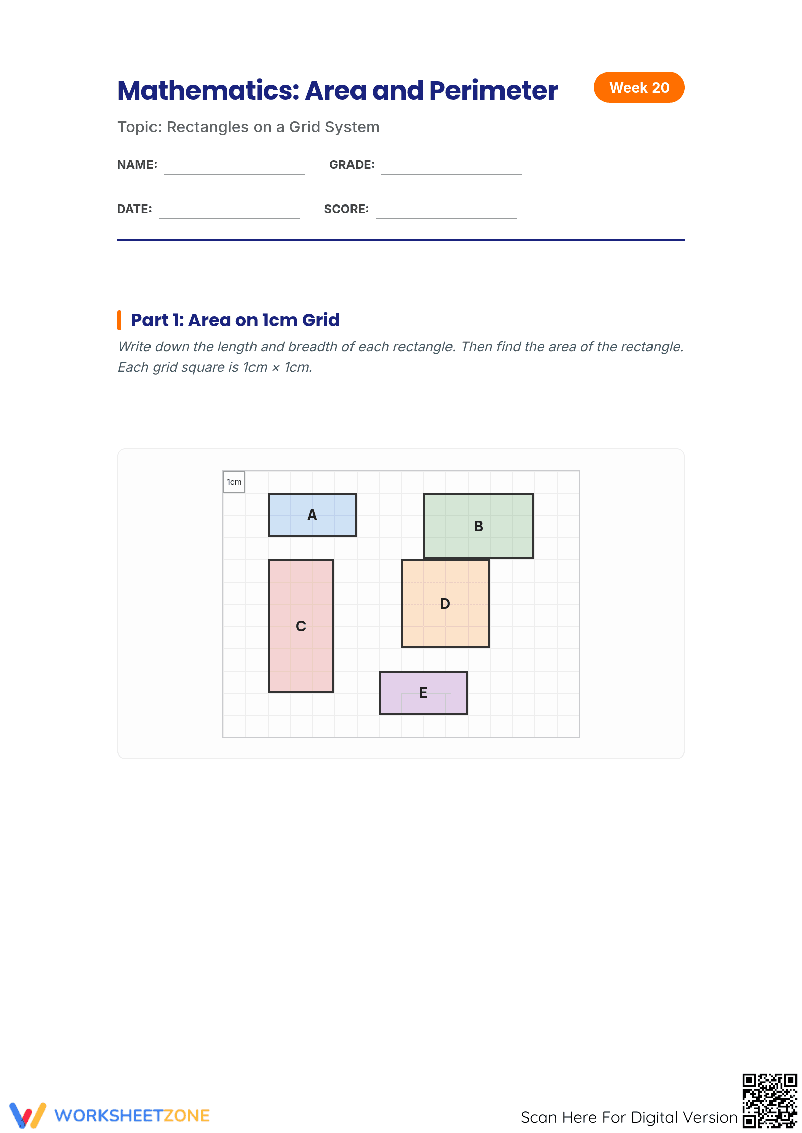 Grade 6 Area and Perimeter — Printable No-Prep Worksheet - Page 1