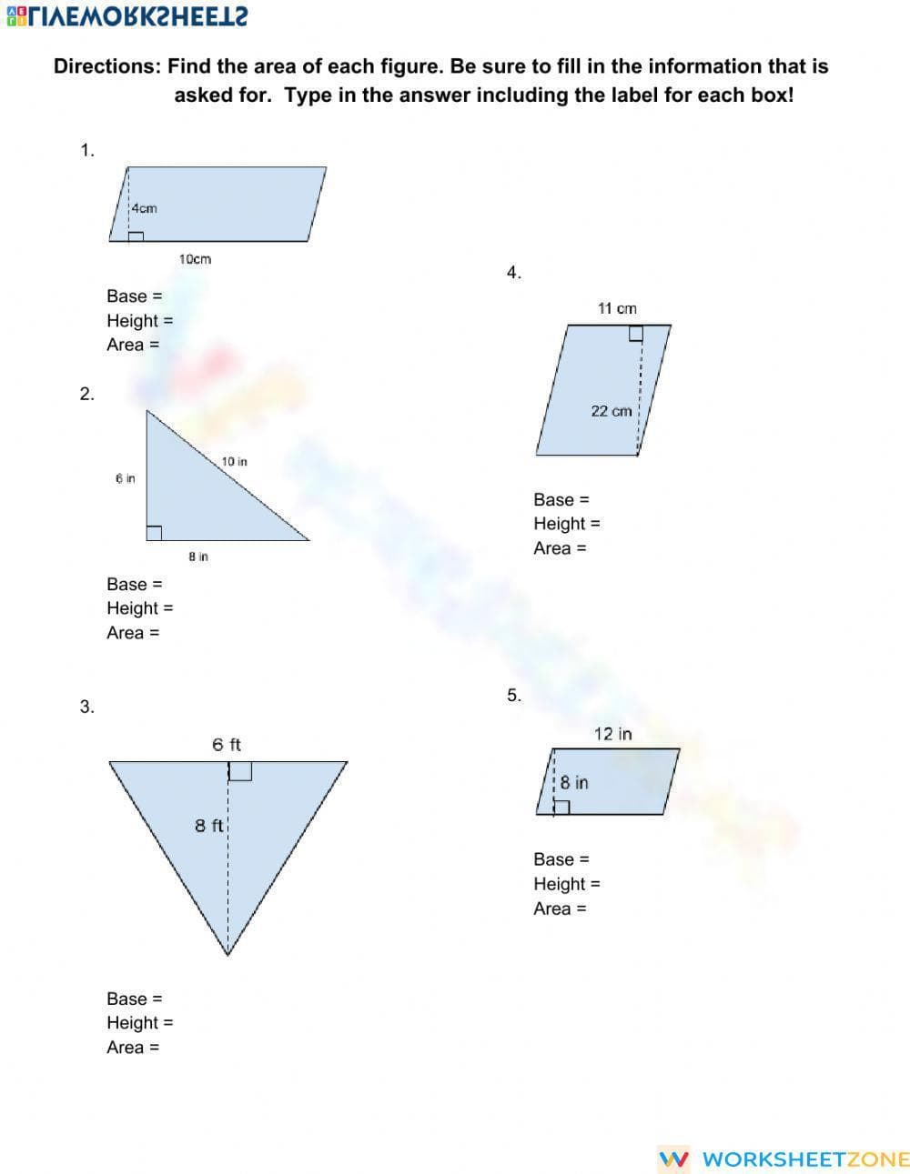 Area of Parallelograms and Triangles - Page 1