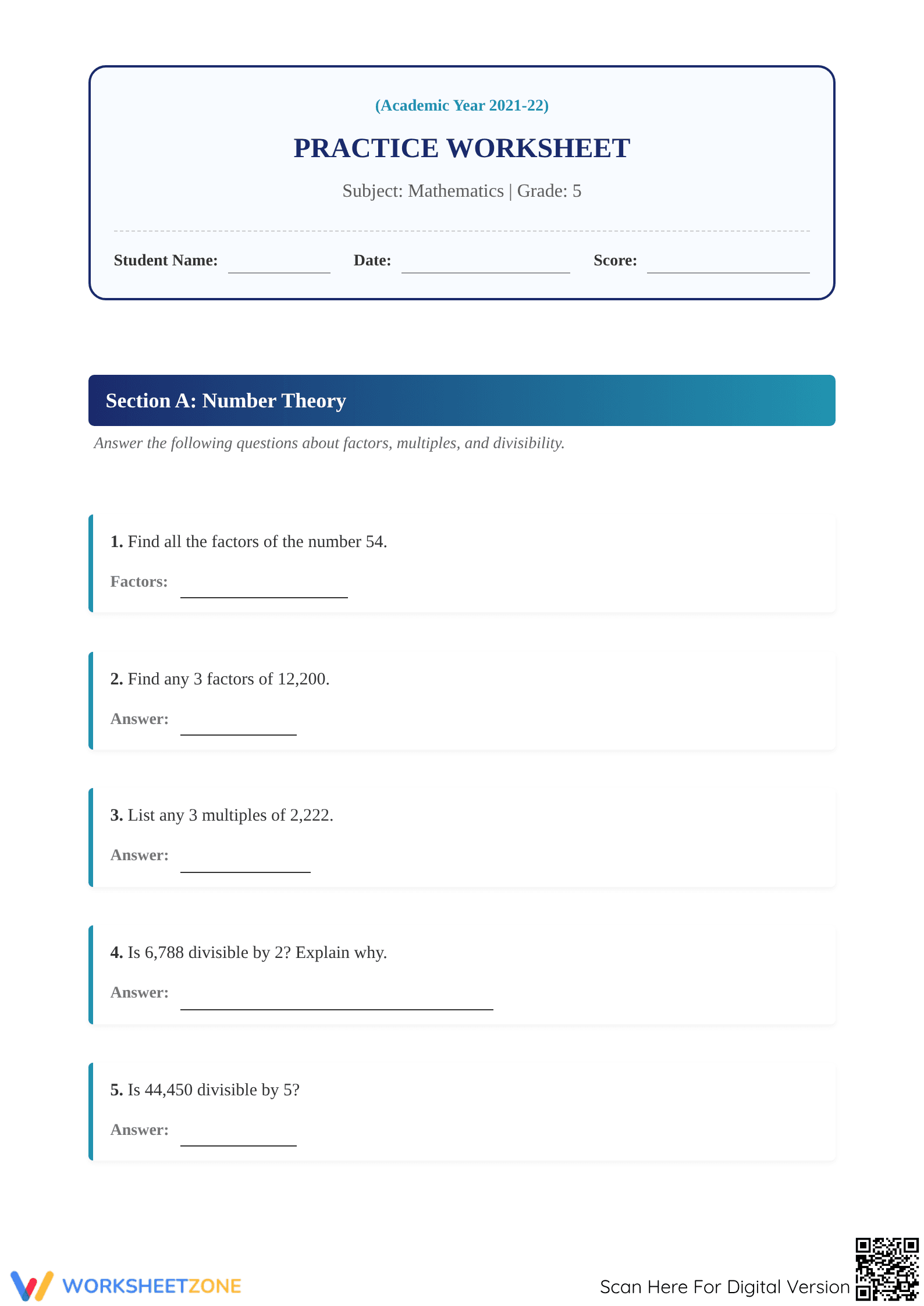 Essential Grade 5 Math Practice: Number Theory & Volume - Page 1