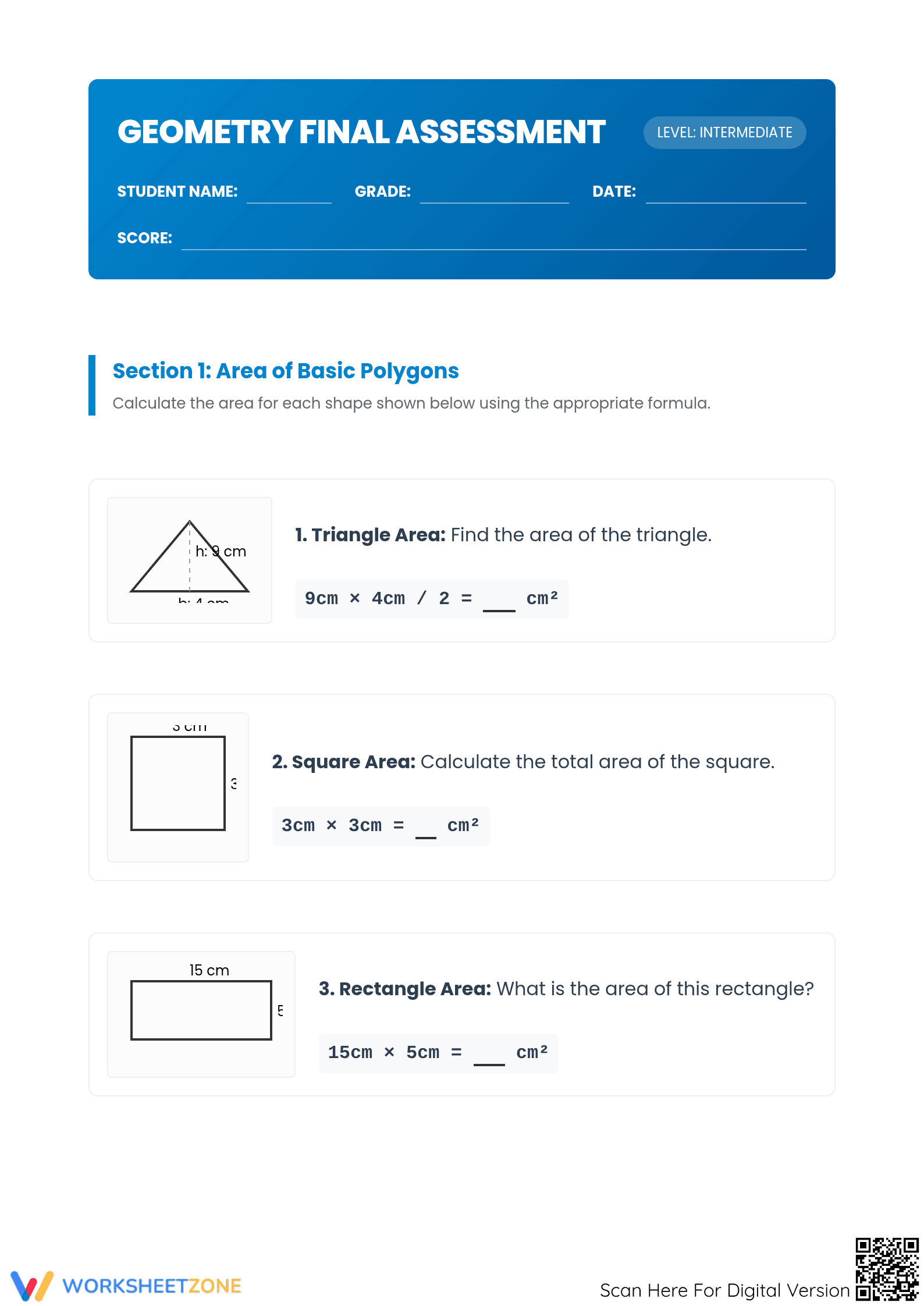 CCSS 6.G.A.1 Worksheet: Geometry Area — Grade 6 Aligned - Page 1