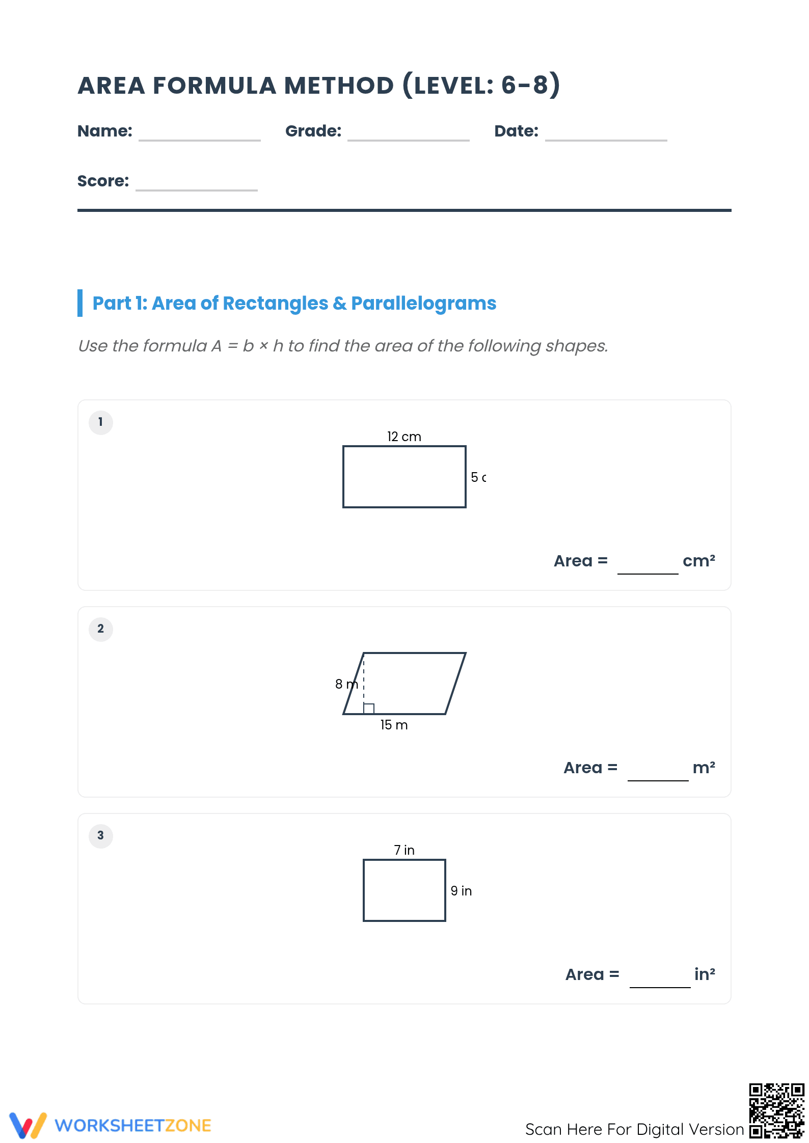 Area - Formula Method without Grids - Page 1