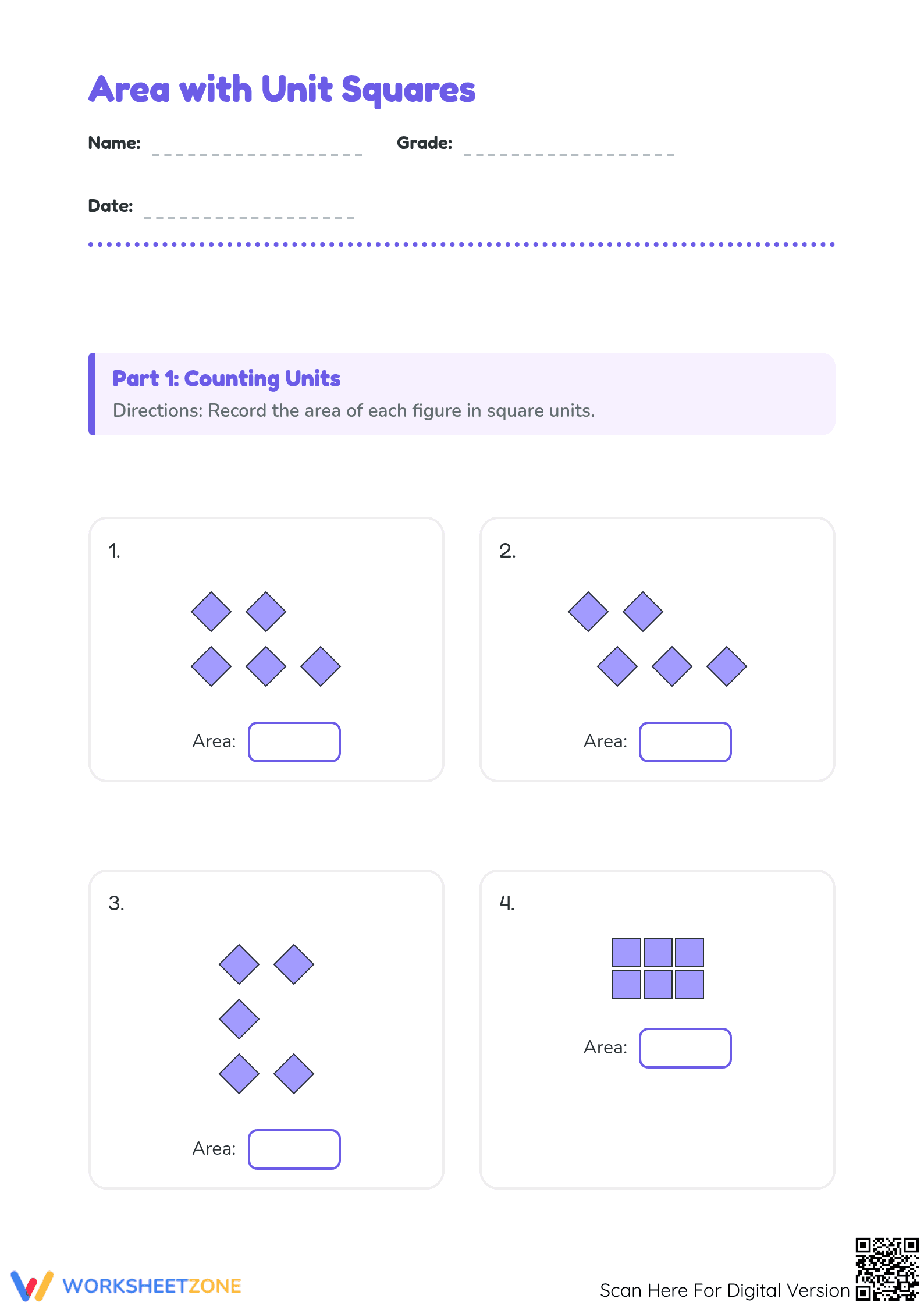 Essential Area Unit Squares Worksheet | Grade 3-4 - Page 1