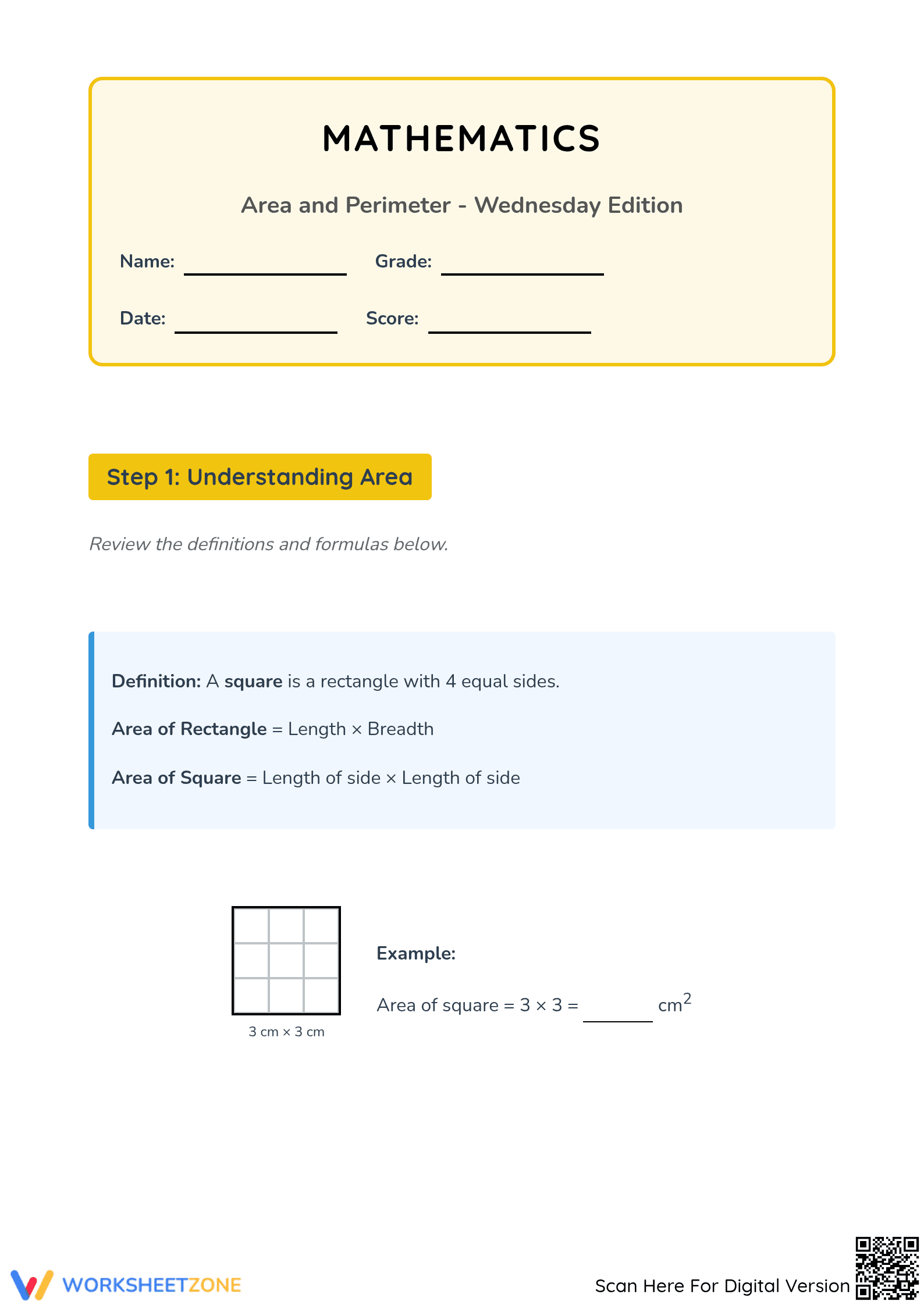 Essential Area and Perimeter Worksheet | Grades 4-7 Math - Page 1