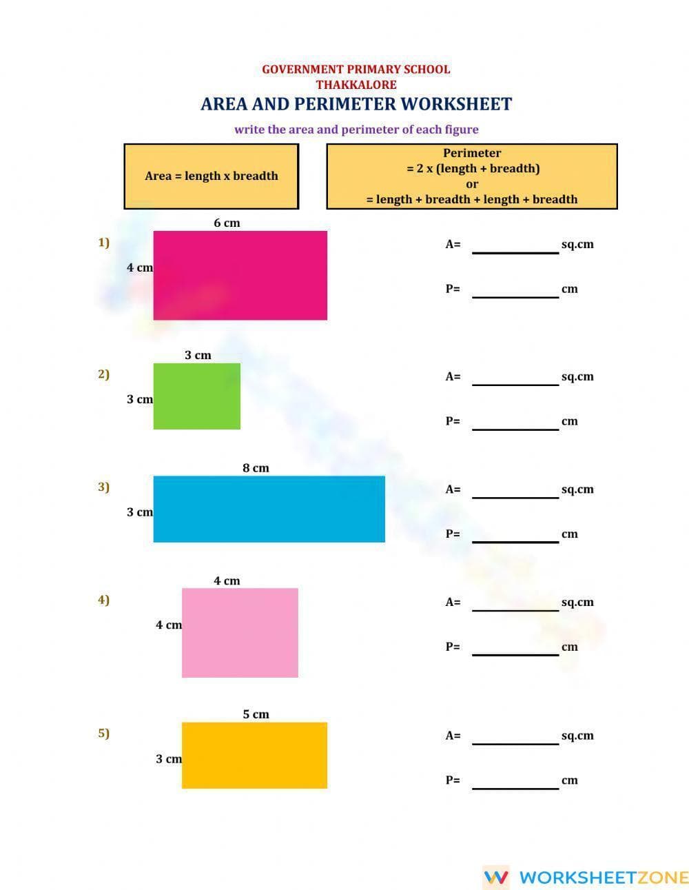 Finding Area And Perimeter Of Rectangles Worksheet - Page 1