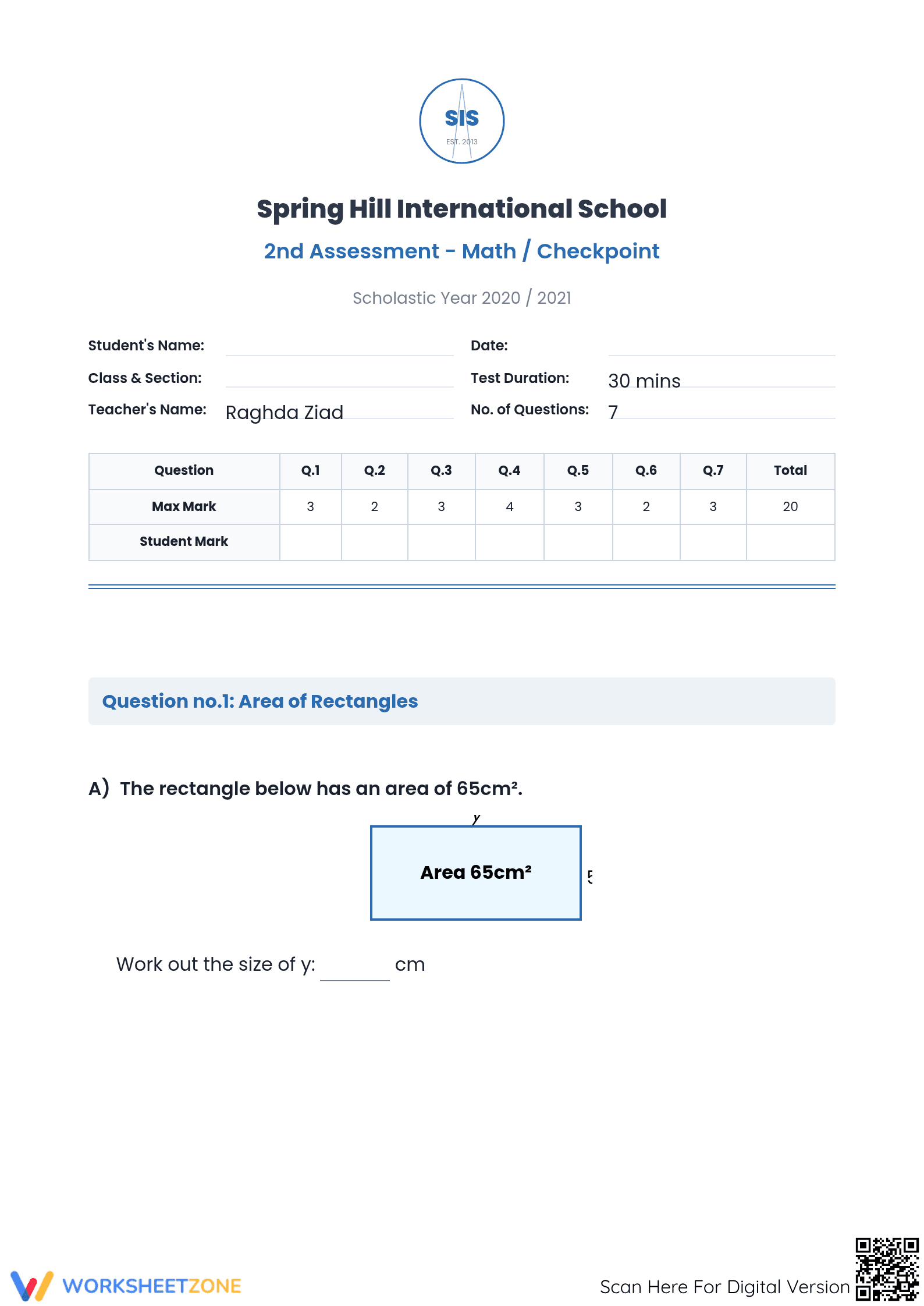 Essential Grade 6 Math Assessment: Area and Percentages - Page 1