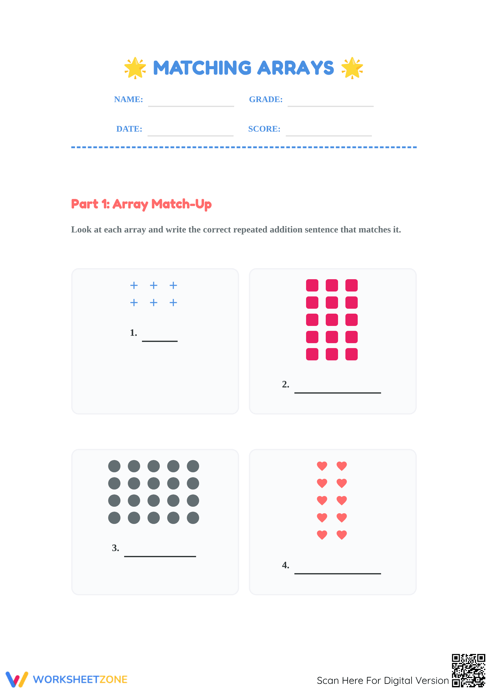 Essential Matching Arrays Worksheet | Grade 2 Math - Page 1