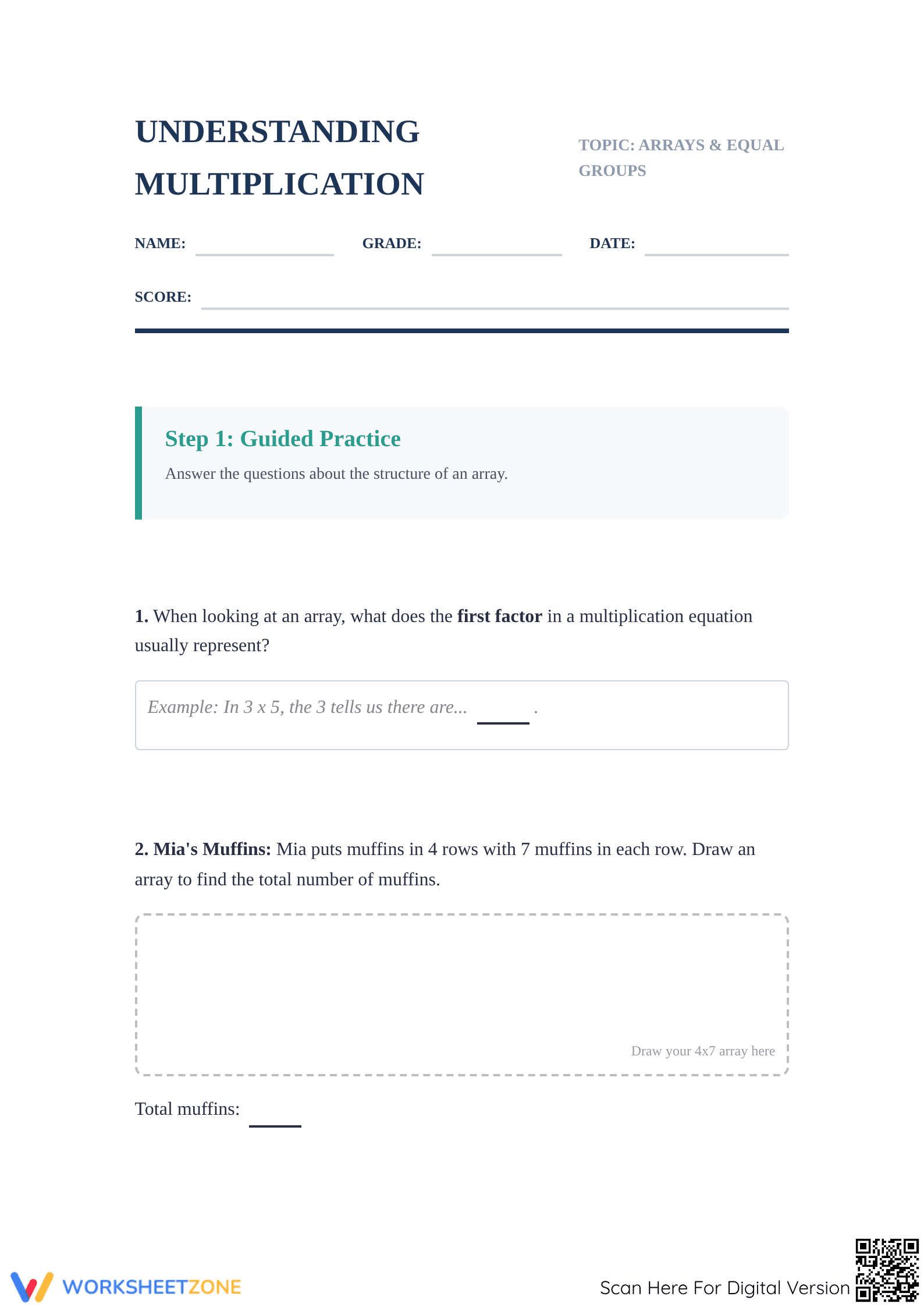 Printable Grade 3 Multiplication Arrays Workbook | Aligned - Page 1