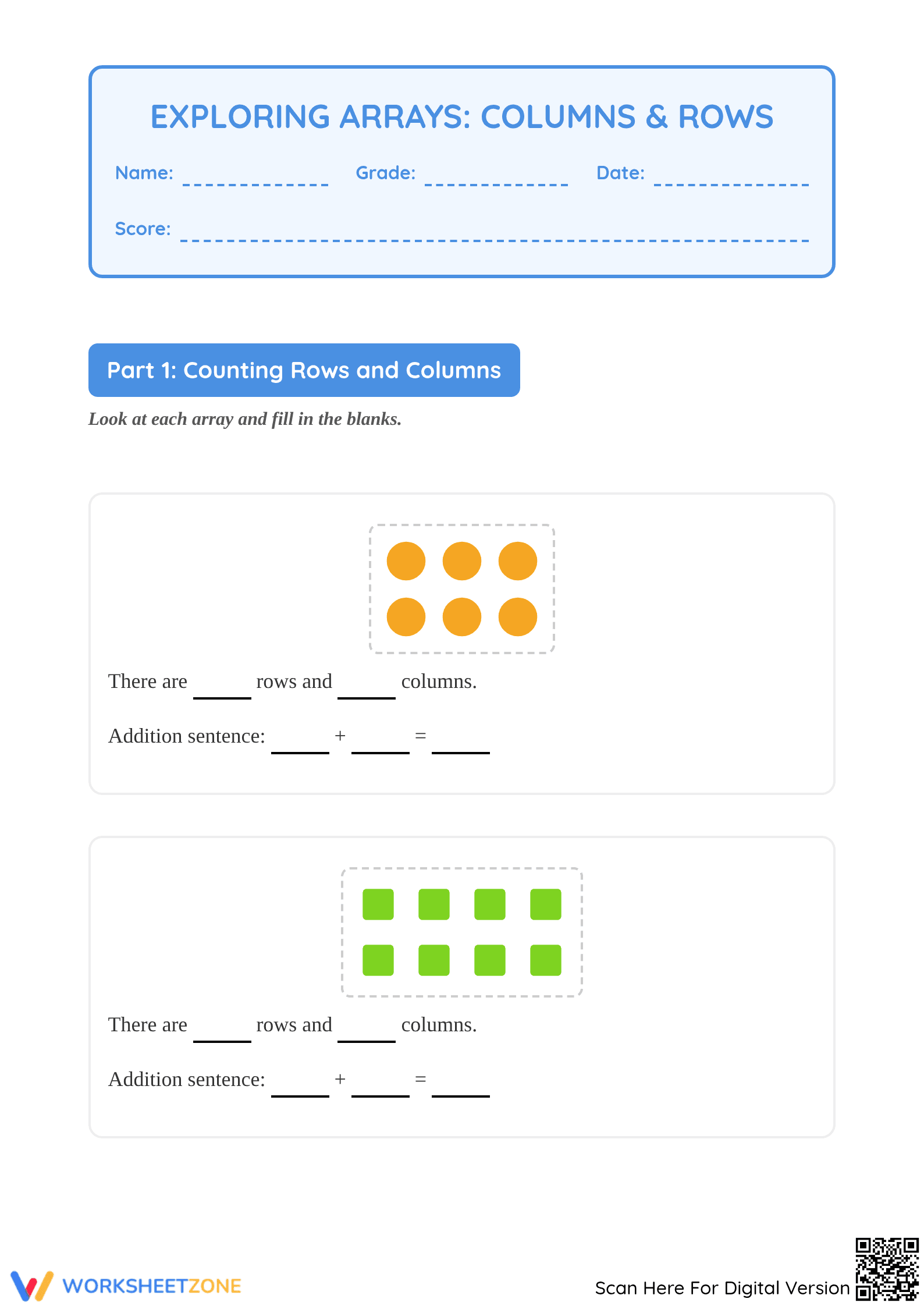 Essential Arrays Worksheet: Columns & Rows — Grade 2 Math - Page 1