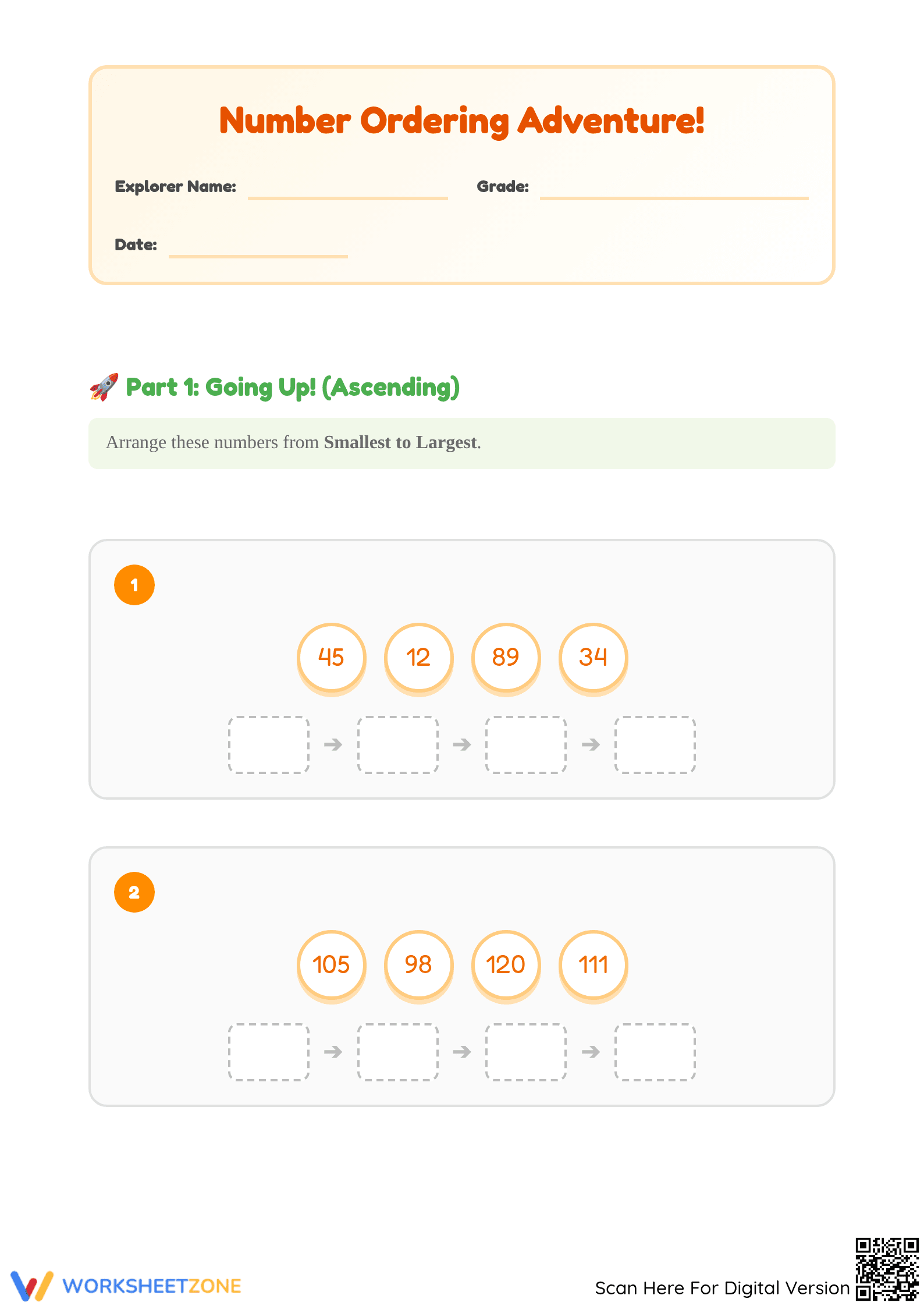 Ascending and Descending Order to 200 | Essential Math - Page 1