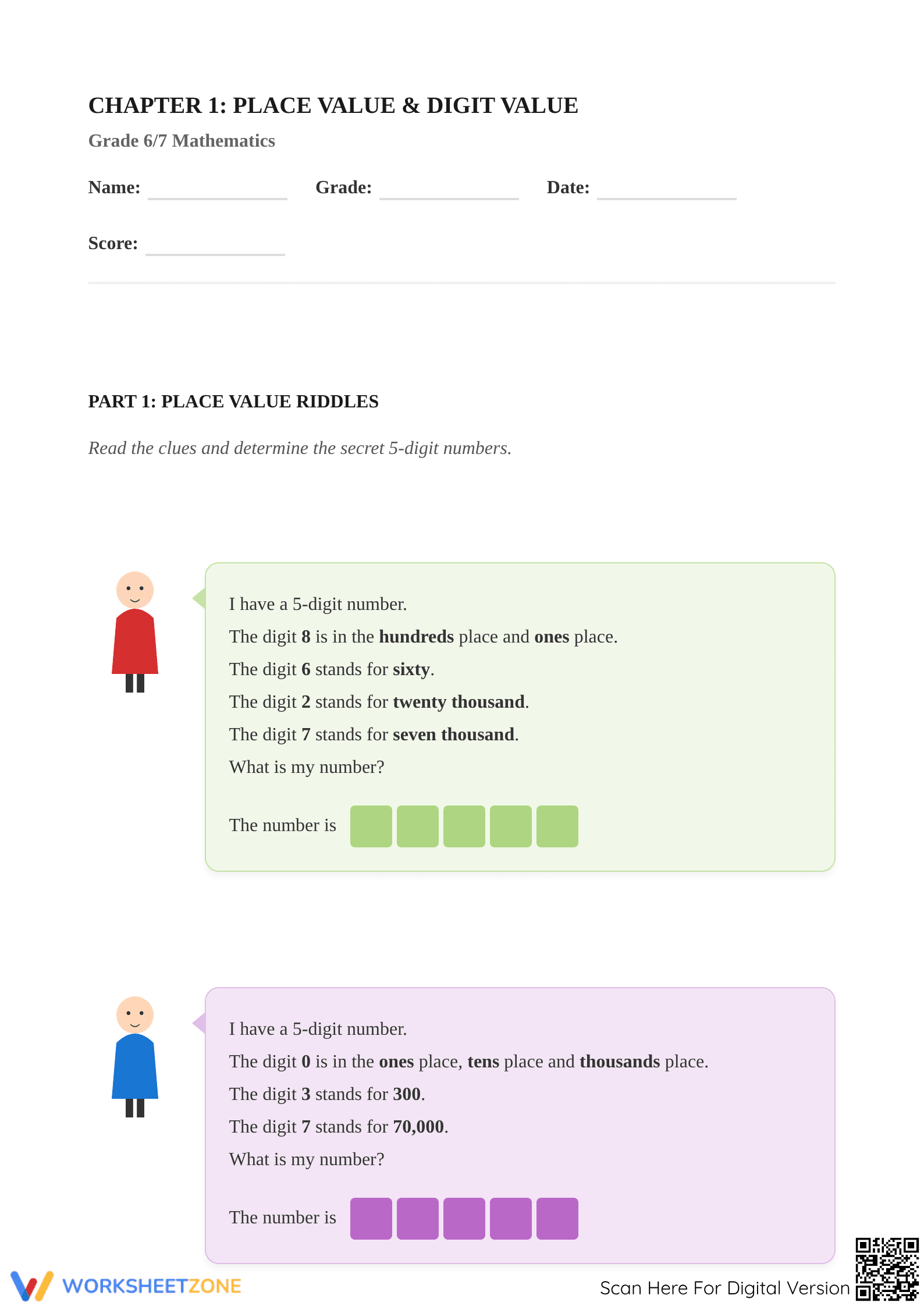 Essential Grade 6/7 Place Value & Ordering Worksheet - Page 1