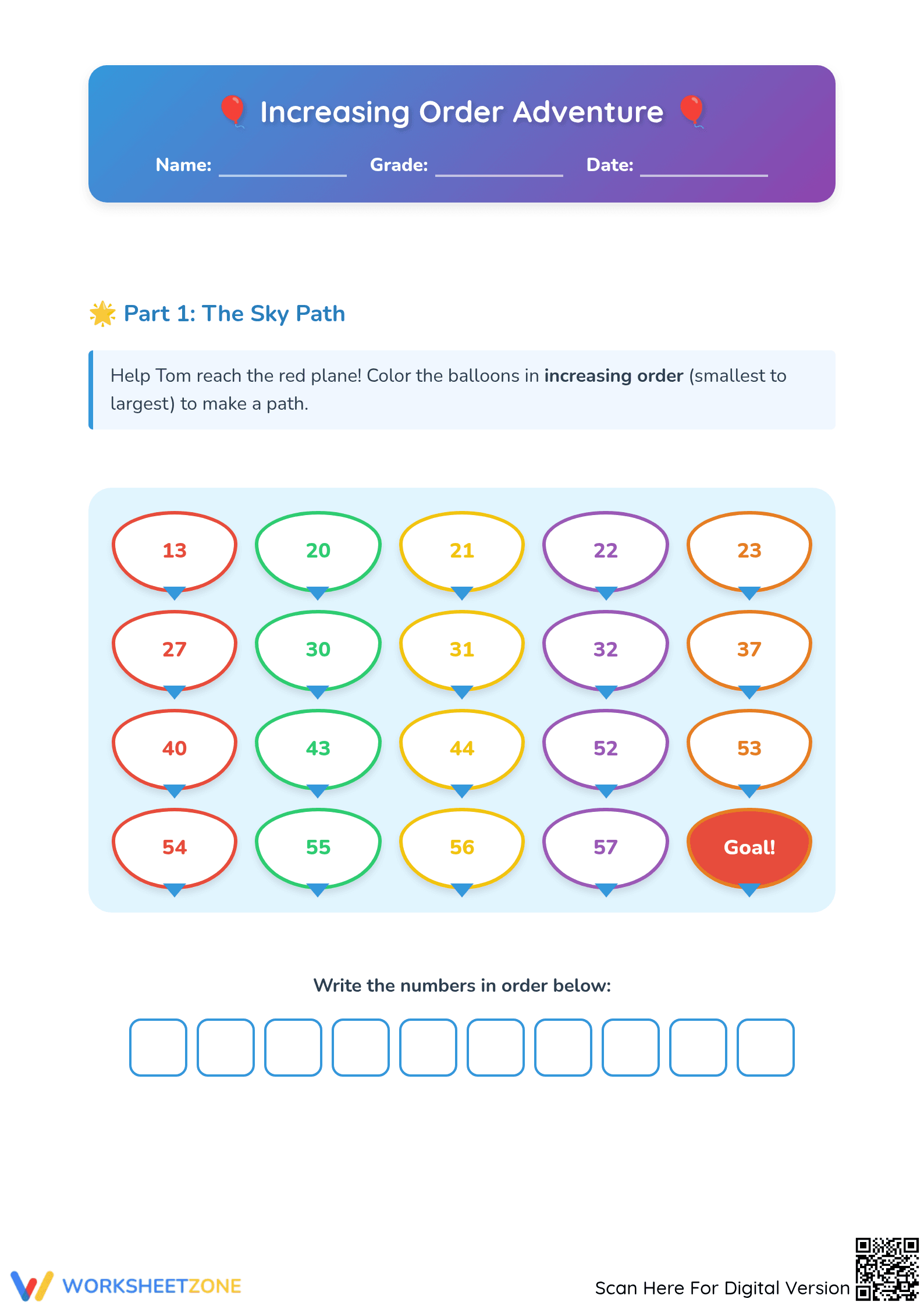 Essential Increasing Order Worksheet | Grade 1-2 Math - Page 1