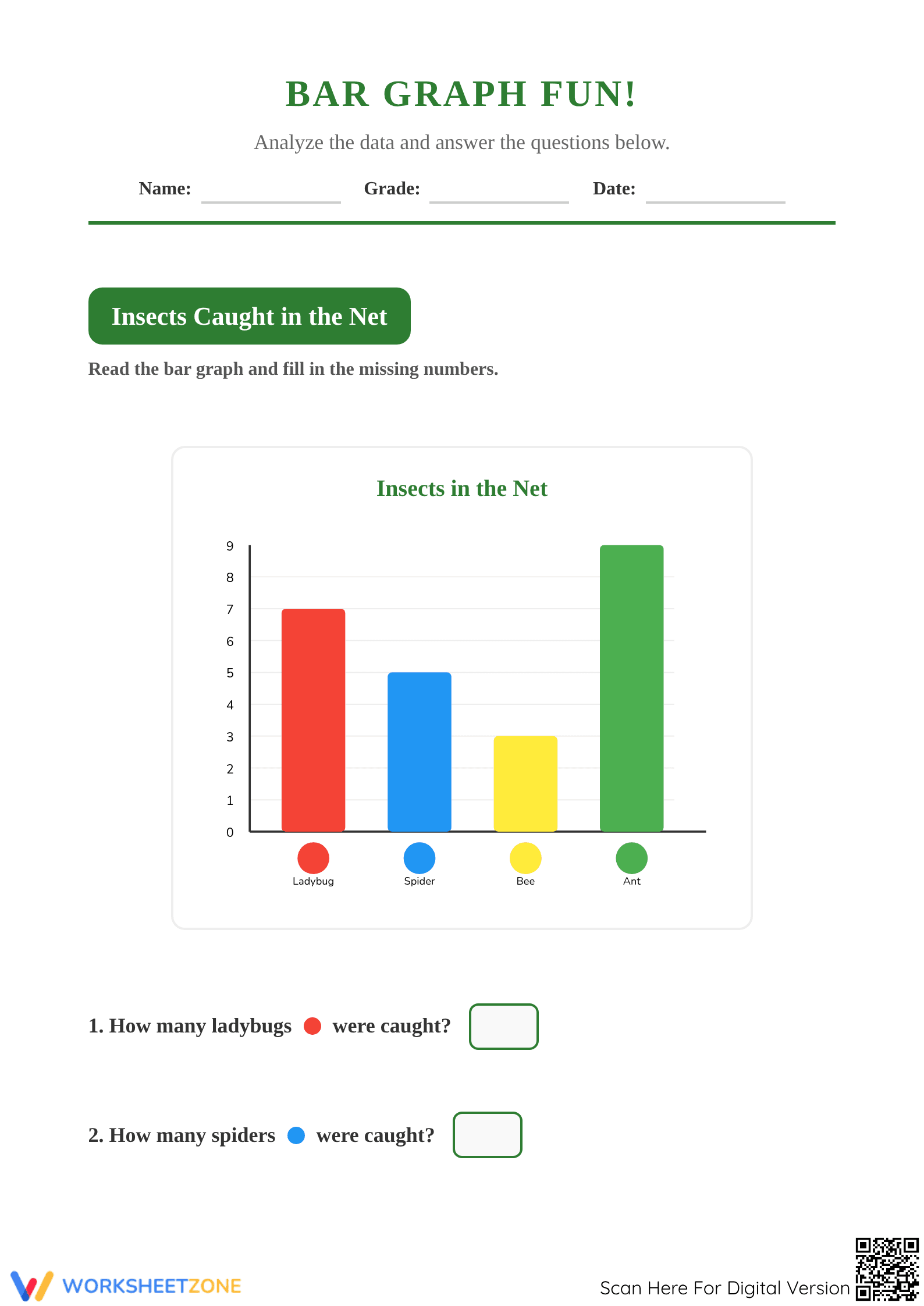 Grade 1 Bar Graph & Tally Chart — Essential Math Worksheet - Page 1