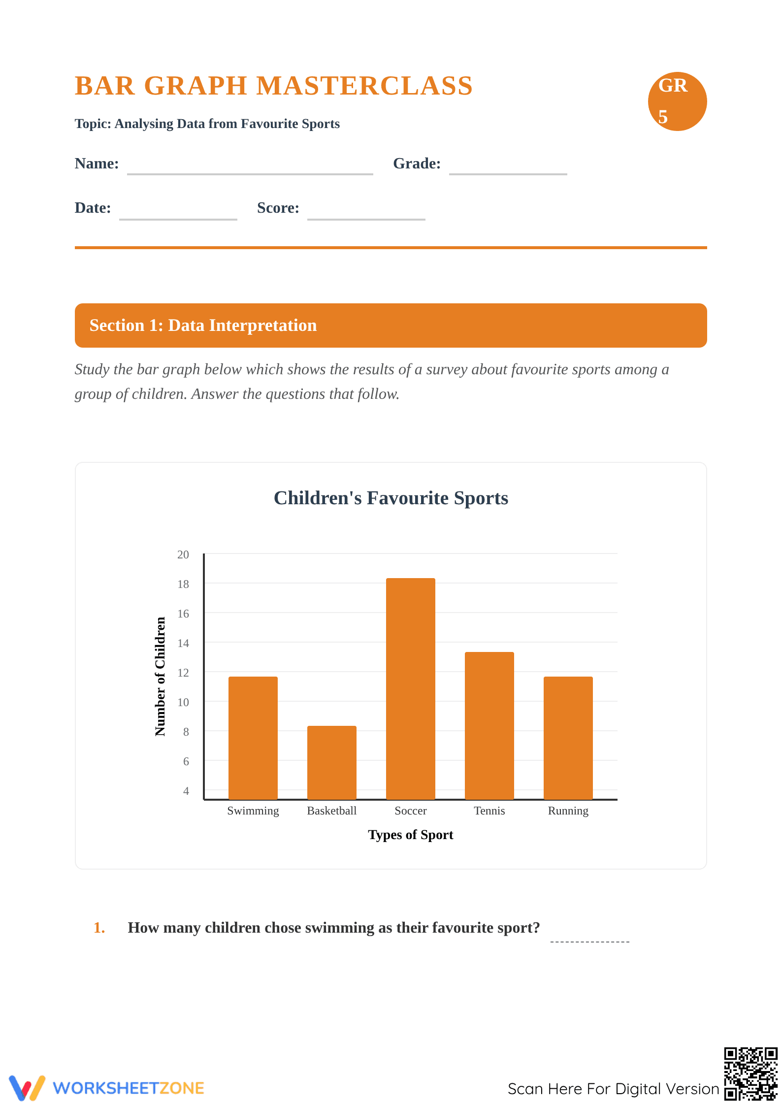 Grade 5 Bar Graph Practice | Essential Math Worksheet - Page 1