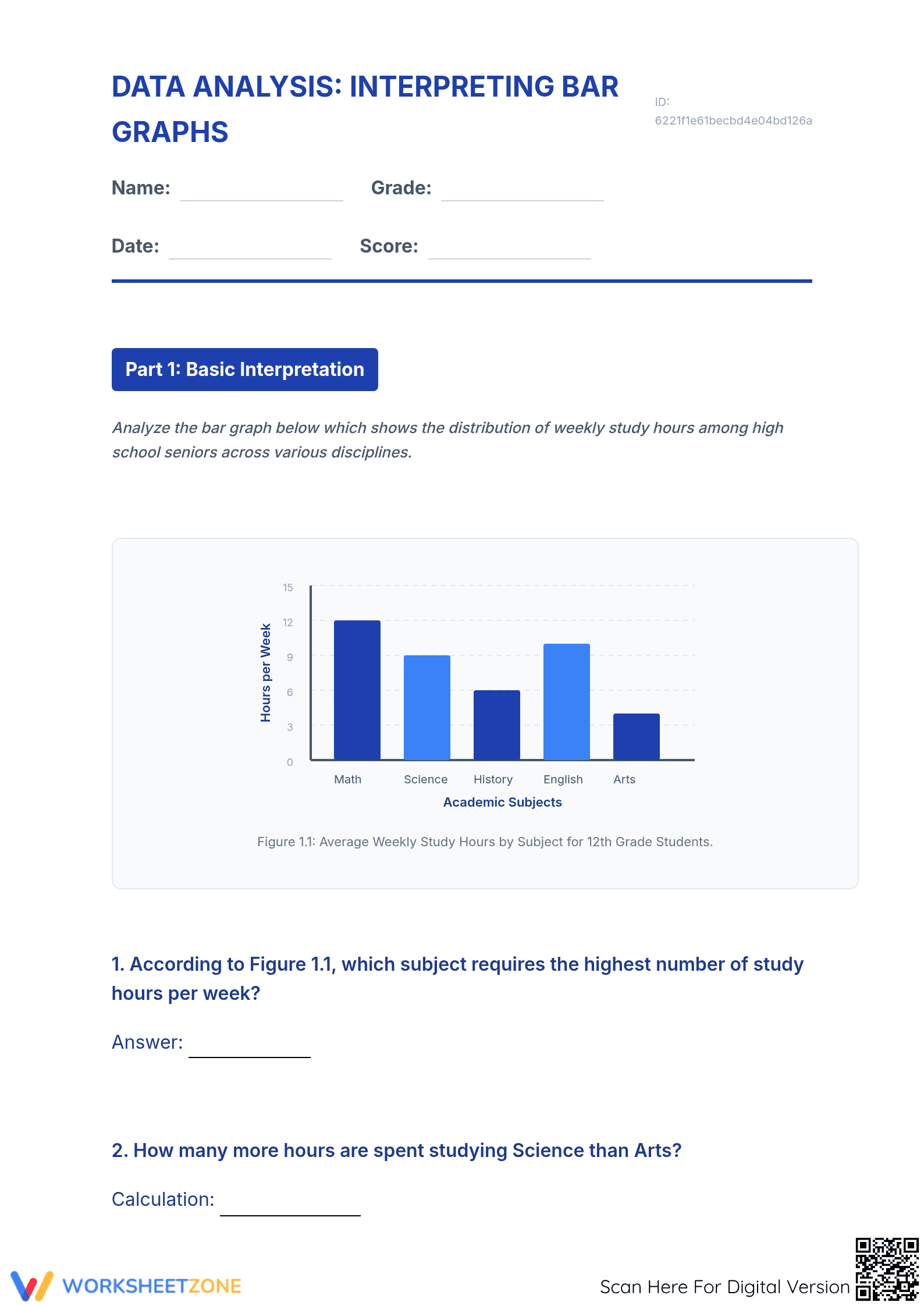 High School Bar Graphs — Printable No-Prep Worksheet - Page 1