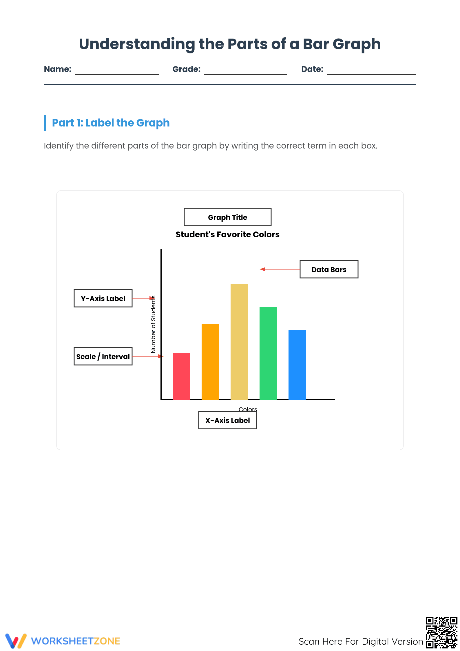 Parts of a Bar Graph Worksheet | Grade 6 Math Printable - Page 1