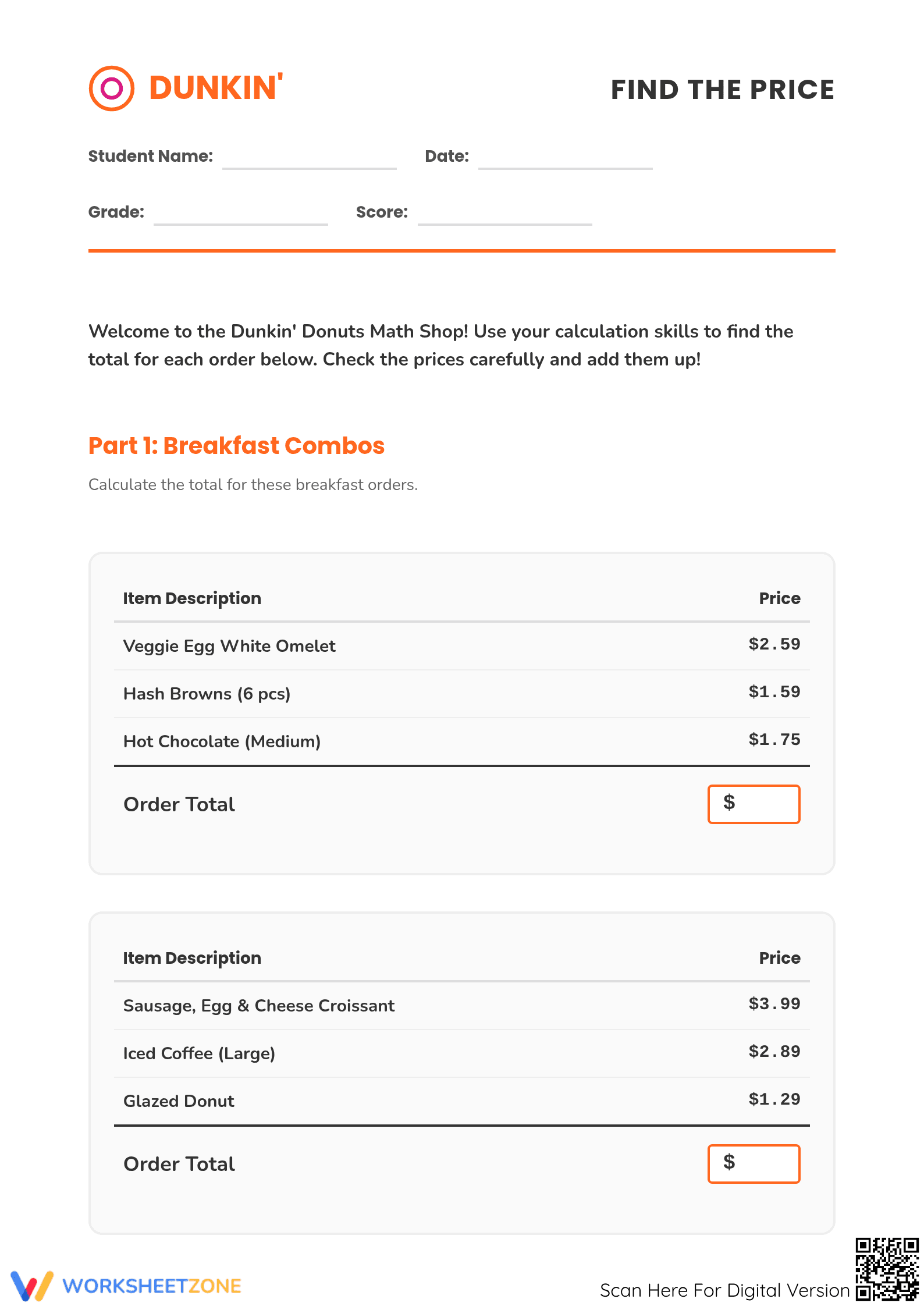 Essential Money Math Worksheet | Grades 5-8 - Page 1