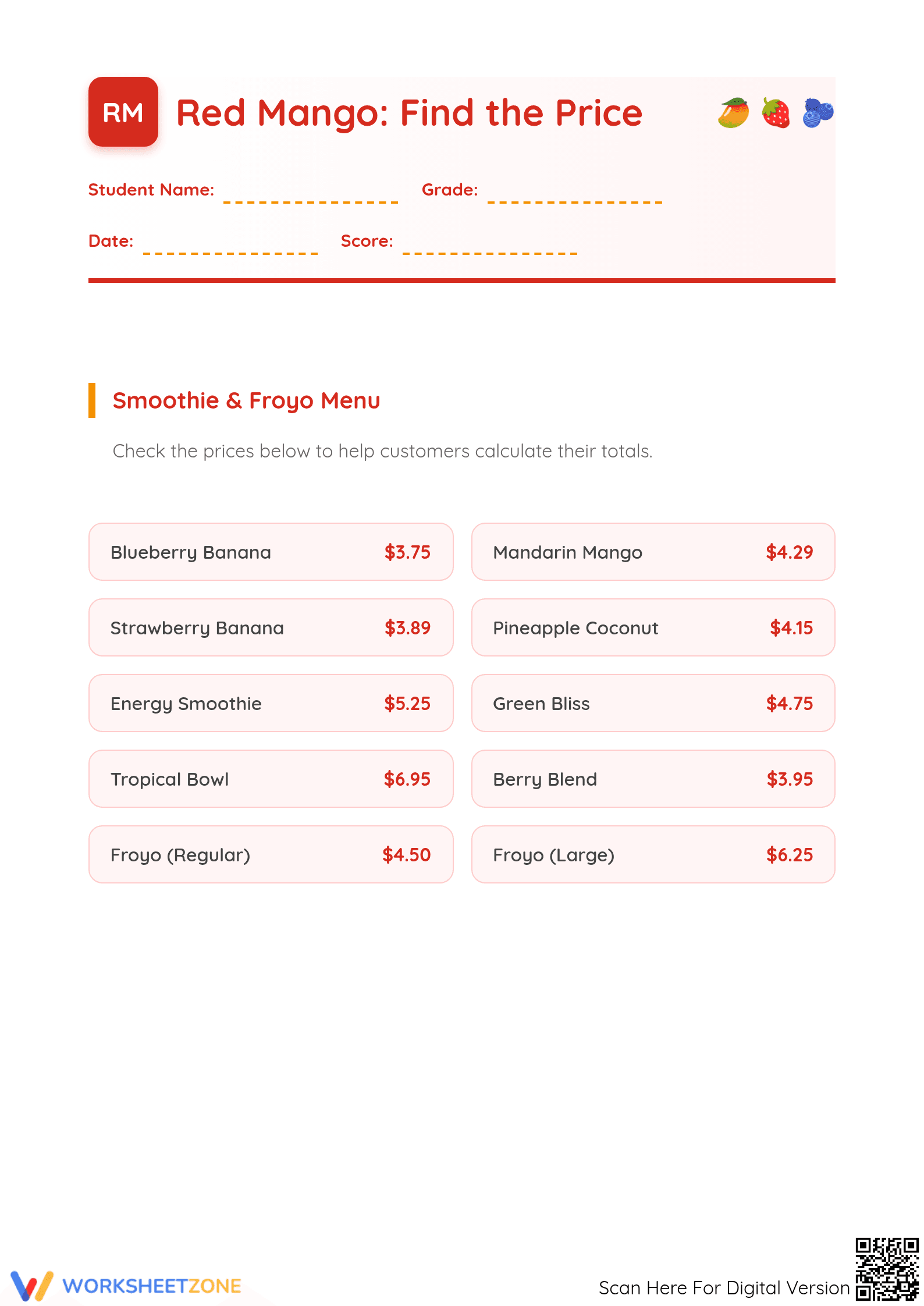 Printable Money Math Worksheet | Grades 4-6 Math - Page 1