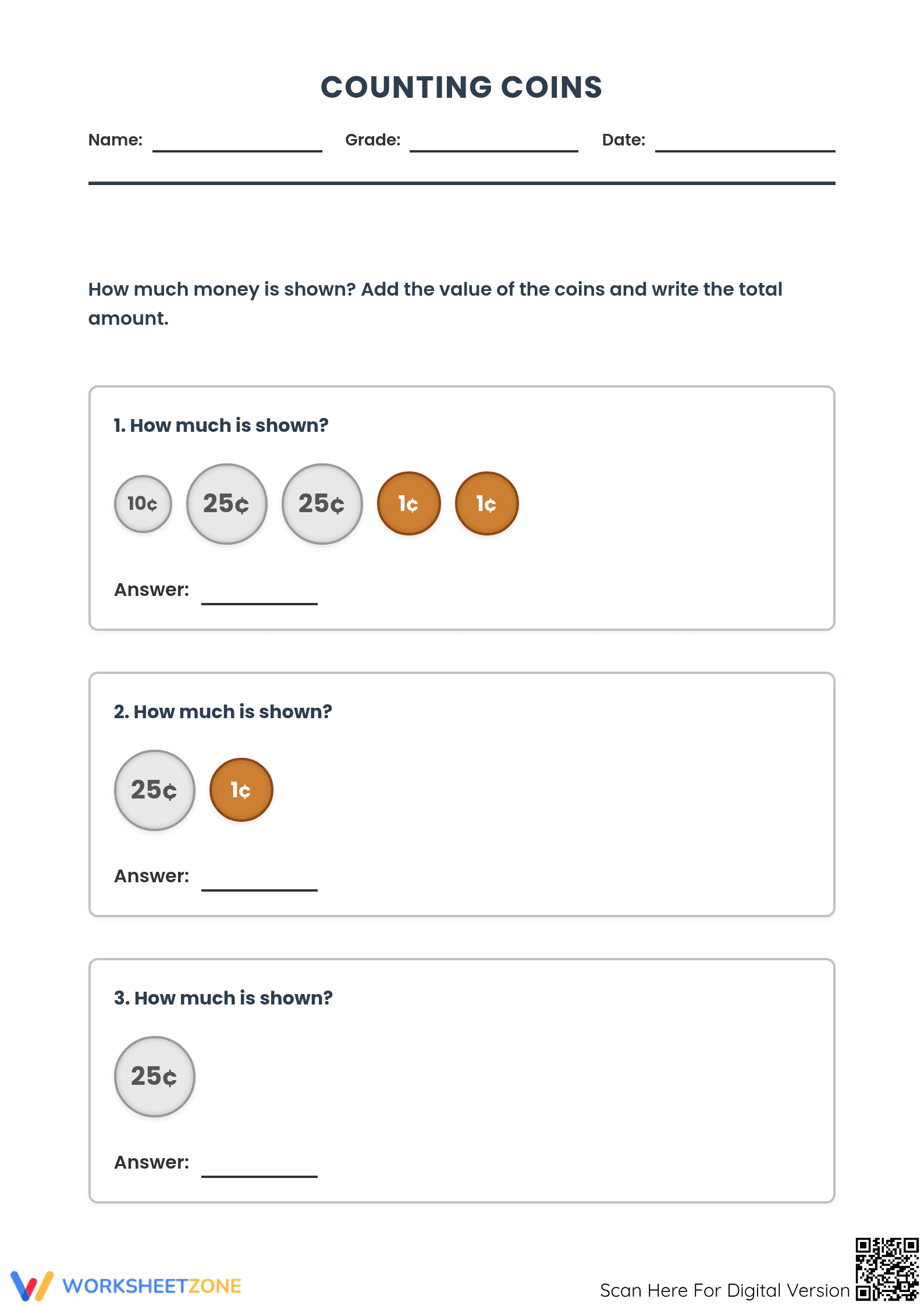 Counting Coins Worksheet | Grade 3-6 Essential Practice - Page 1