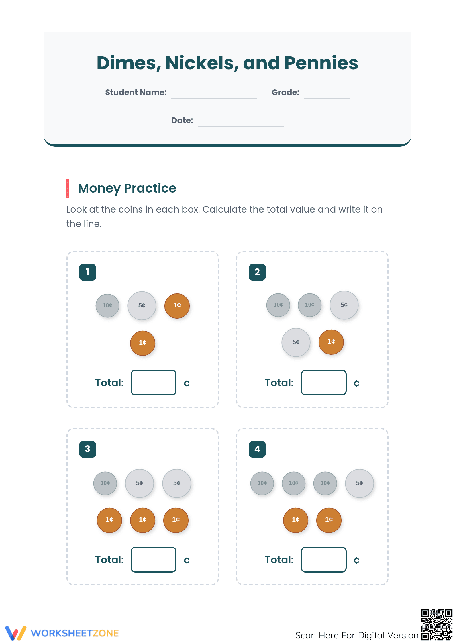 Counting Dimes, Nickels, and Pennies | Essential Grade 3 - Page 1
