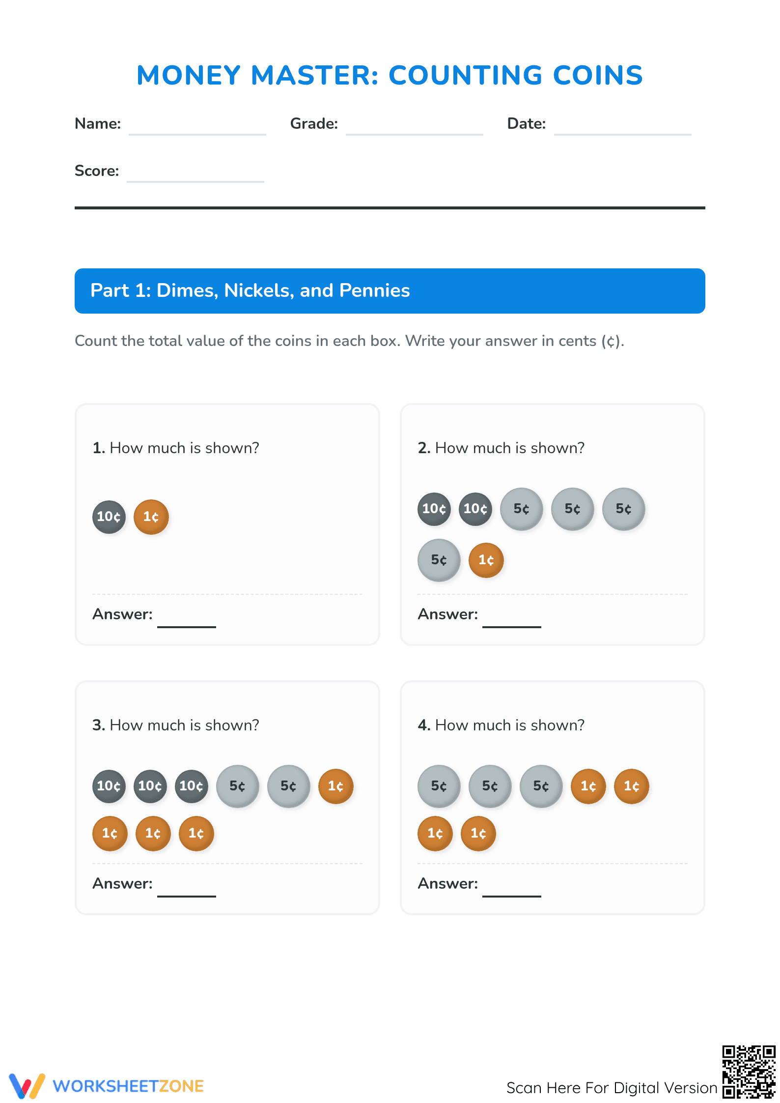 Counting Coins & Money Word Problems | Grade 3-6 Essential - Page 1