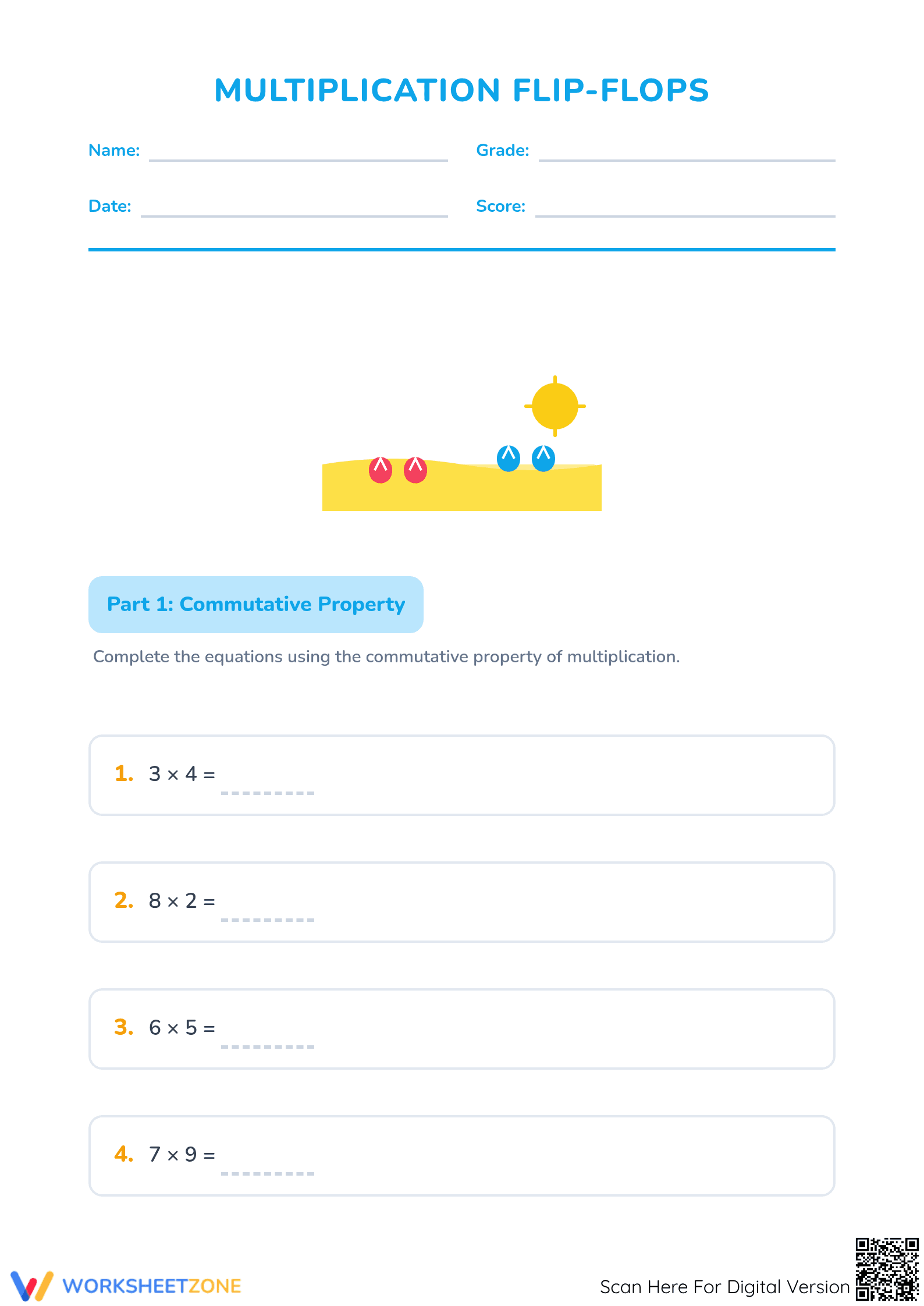 Printable Commutative Property Worksheet | Grade 3 Math - Page 1