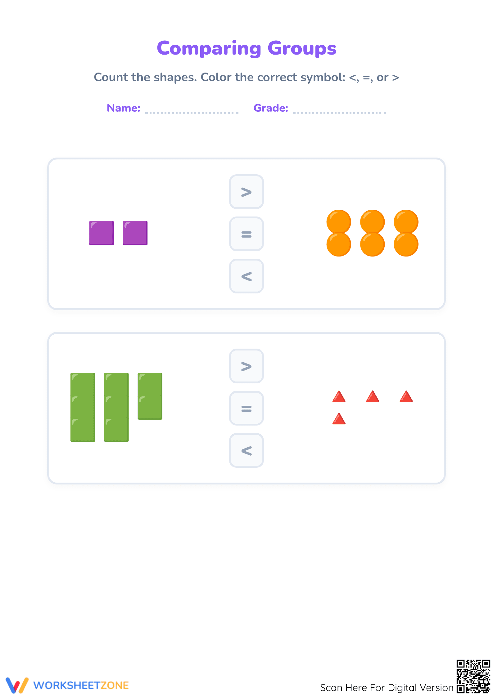 Comparing Groups Worksheet | Grade 1 Essential Math - Page 1