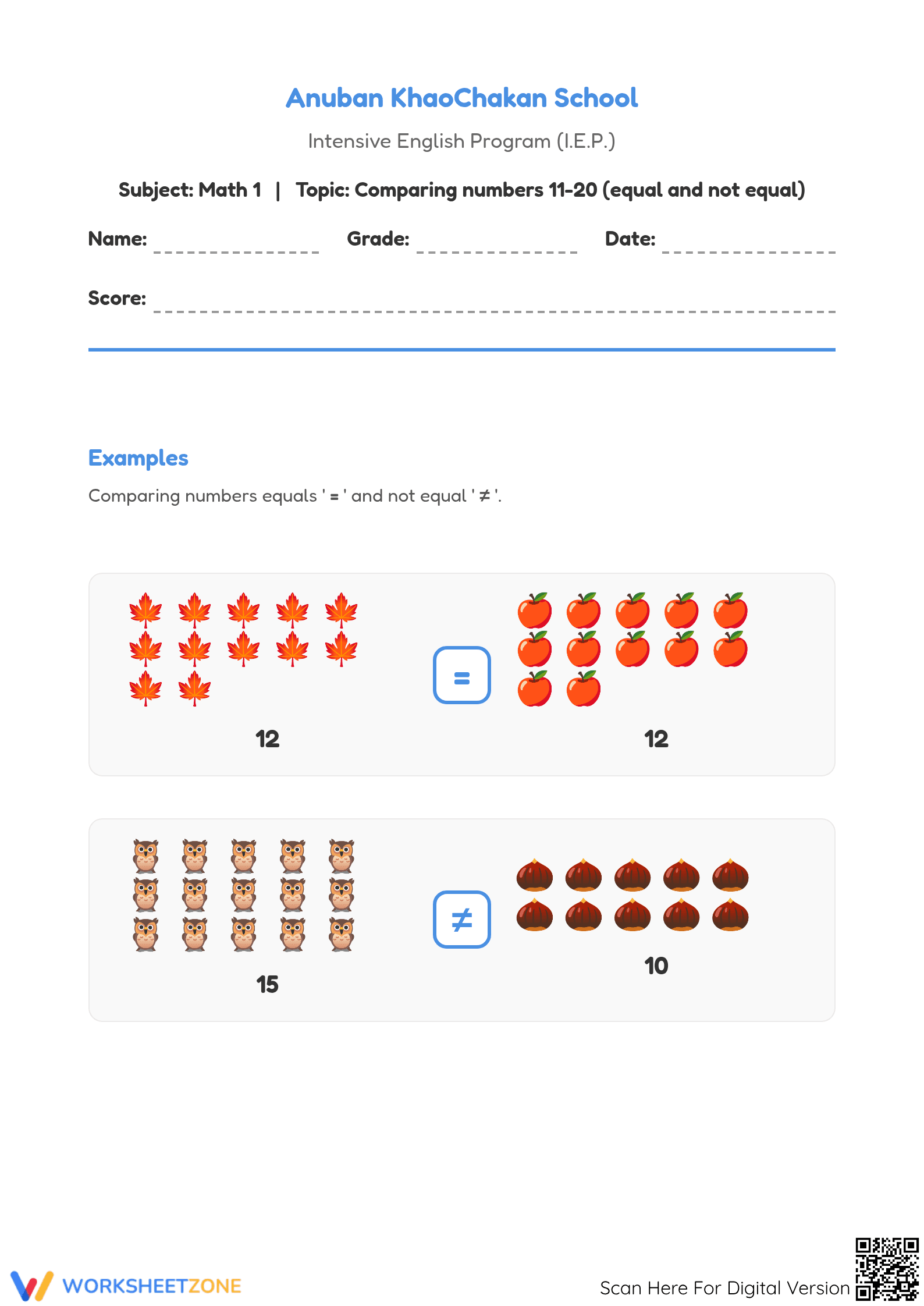 Printable Comparing Numbers Worksheet | Grade 1 Math - Page 1