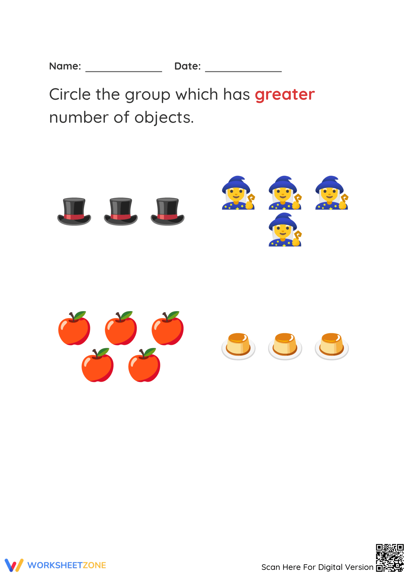 Printable Comparing Numbers Worksheet | Grade K Math - Page 1