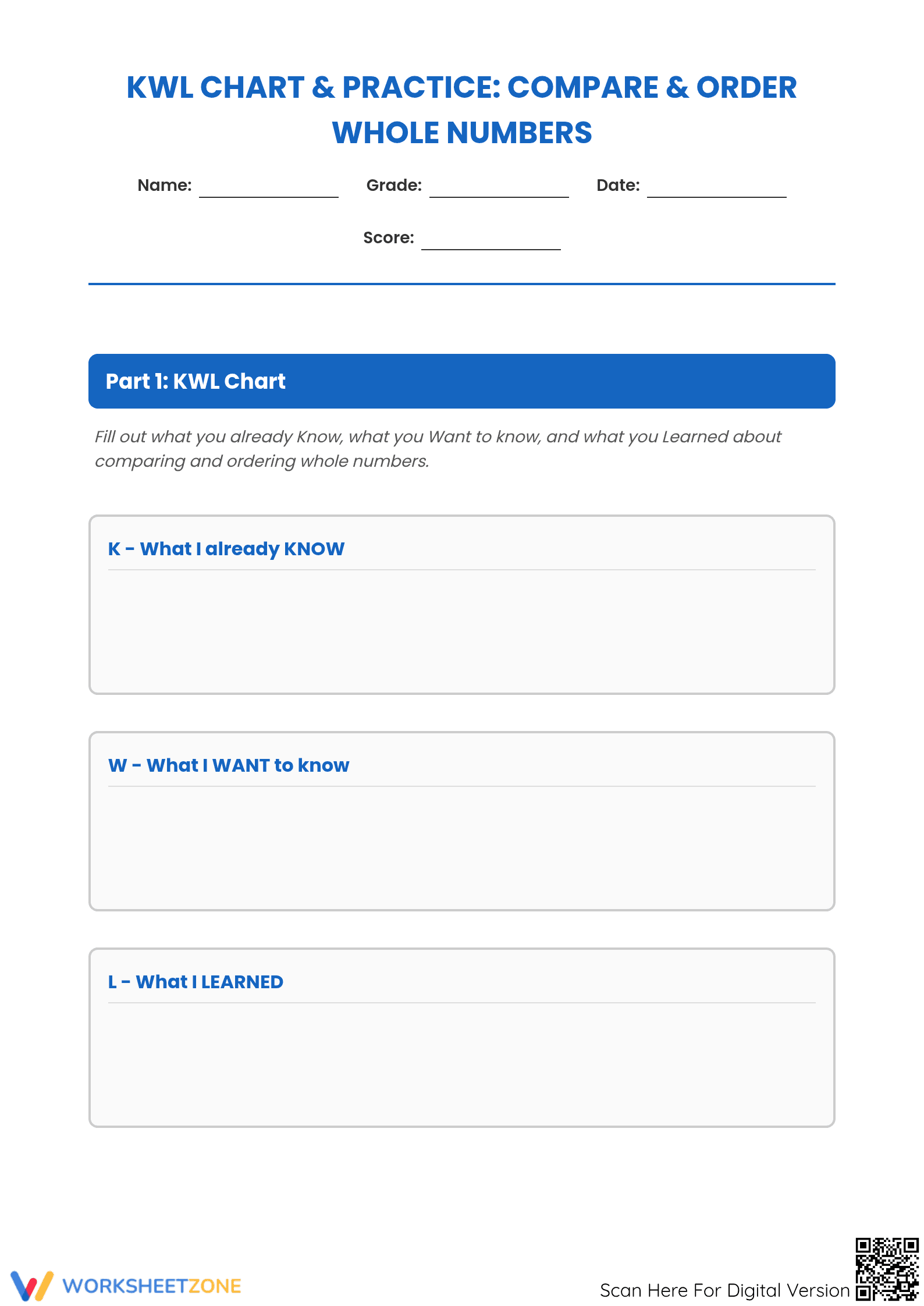 Printable Compare & Order Numbers Worksheet | Grade 4 Math - Page 1