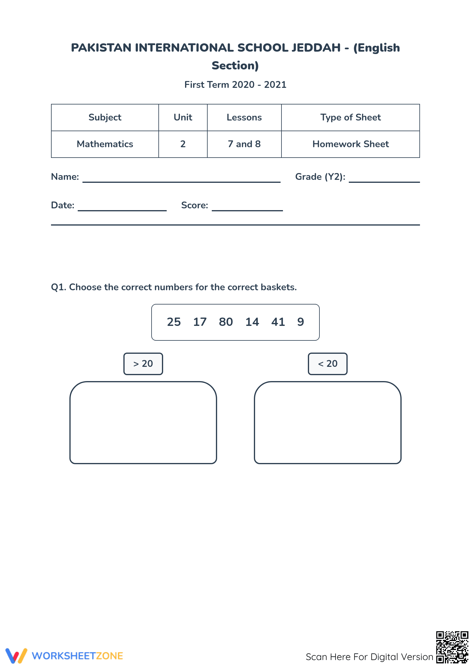 Grade 2 Number Comparison — Printable No-Prep Worksheet - Page 1