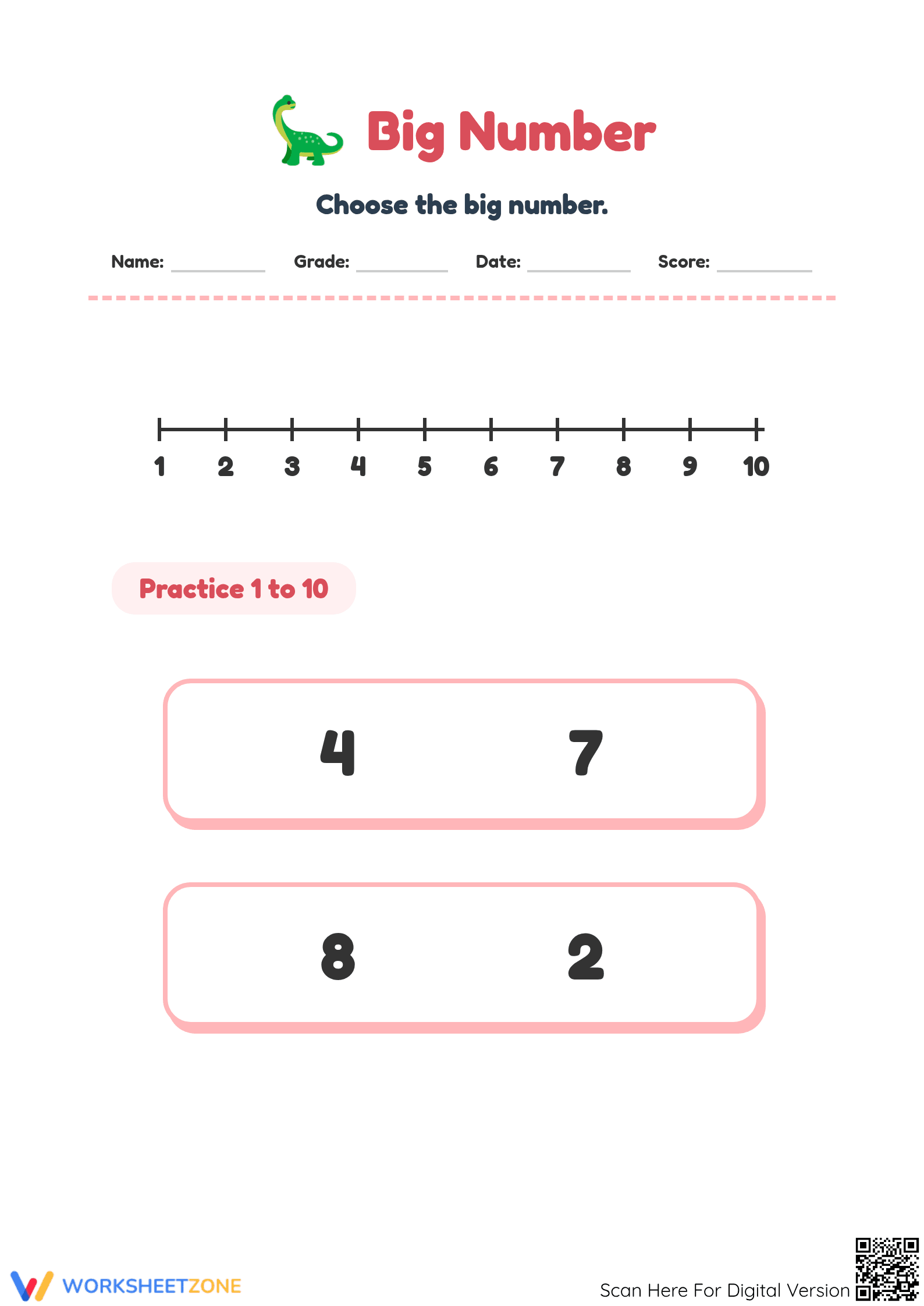 Kindergarten Comparing Numbers — Printable No-Prep Worksheet - Page 1
