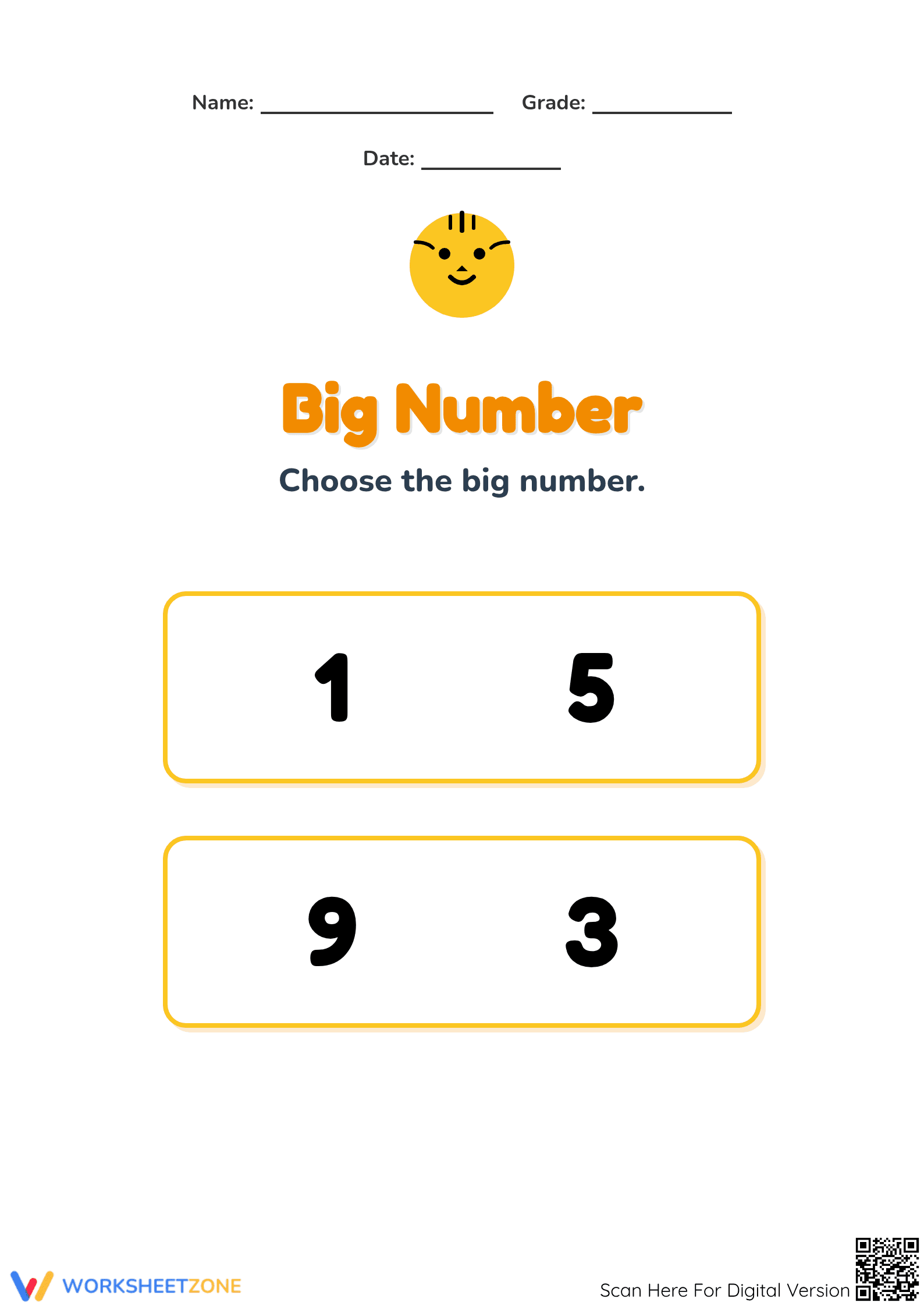 Printable Comparing Numbers Worksheet | Grade K Math - Page 1