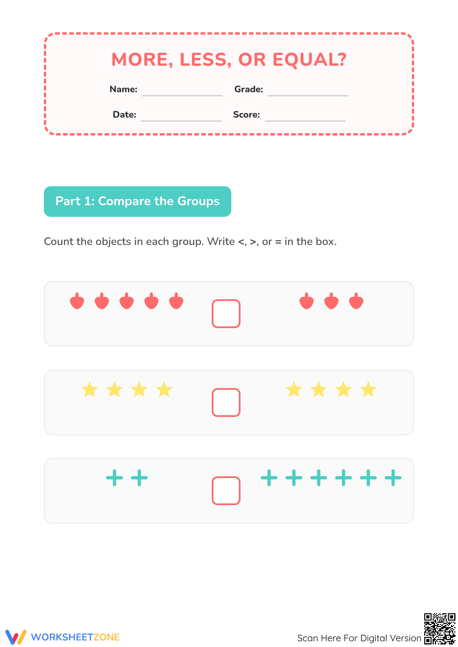 Kindergarten Comparison — Printable No-Prep Worksheet - Page 1
