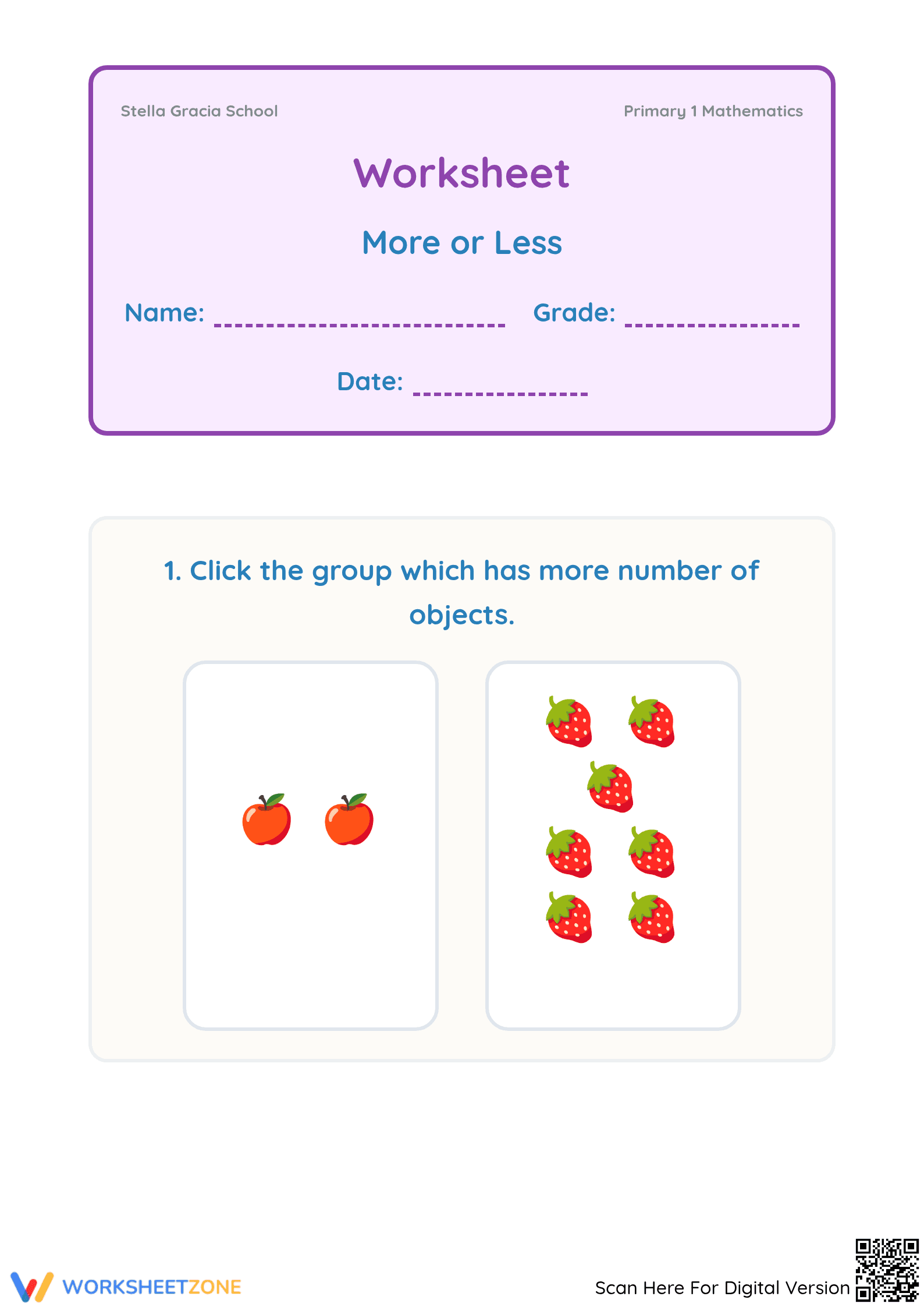 Essential Comparing Objects Worksheet | Grade 1 Math Aligned - Page 1